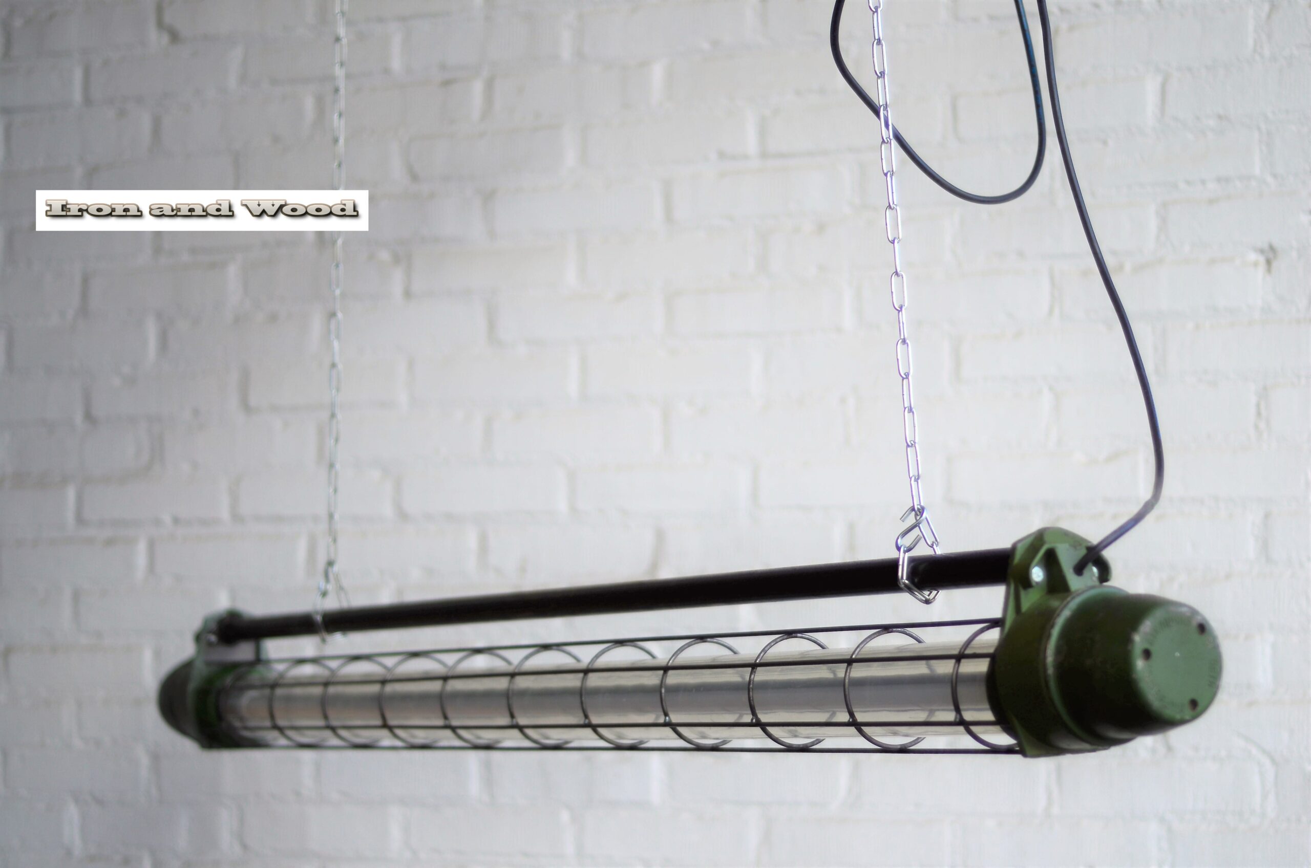 Industriele oude groene TL lamp / kooilamp met dimbare led TL - Afbeelding 15