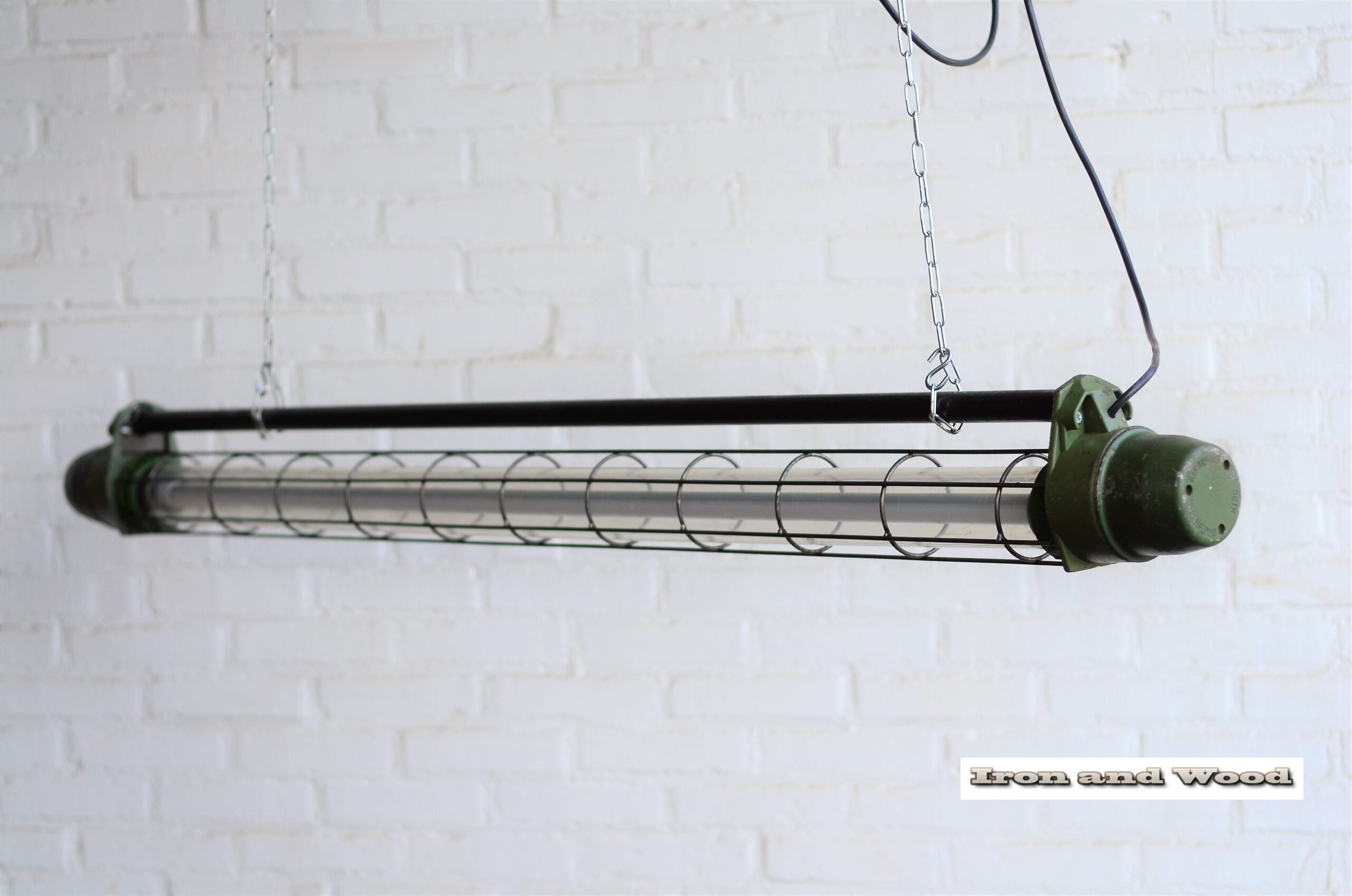 Industriele oude groene TL lamp / kooilamp met dimbare led TL - Afbeelding 10