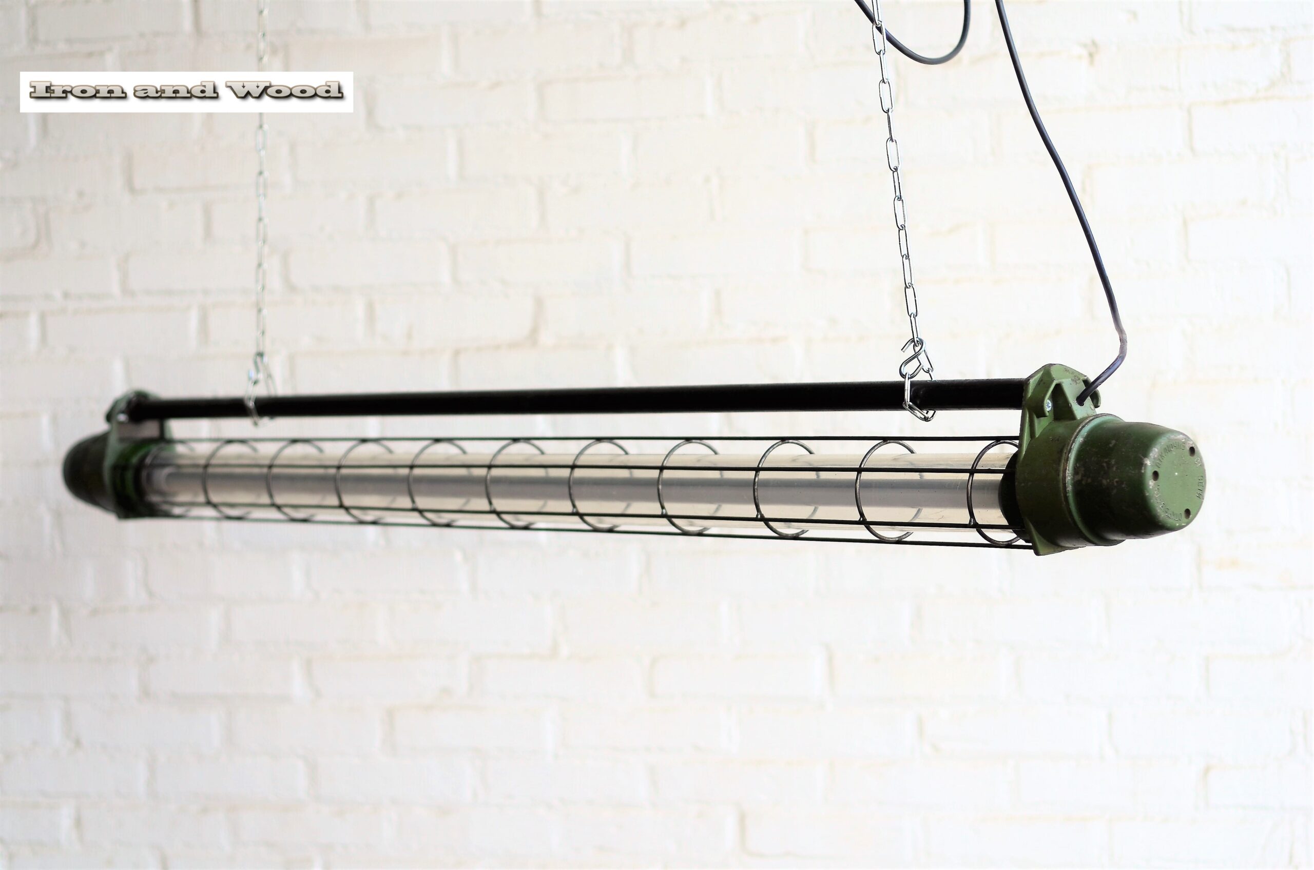 Industriele oude groene TL lamp / kooilamp met dimbare led TL - Afbeelding 9
