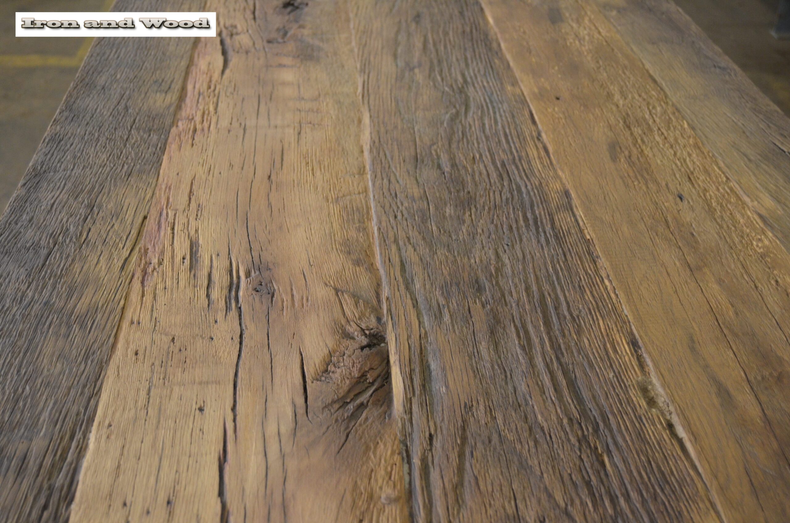 Oud eiken barnwood kloostertafel "Praag" - Afbeelding 20