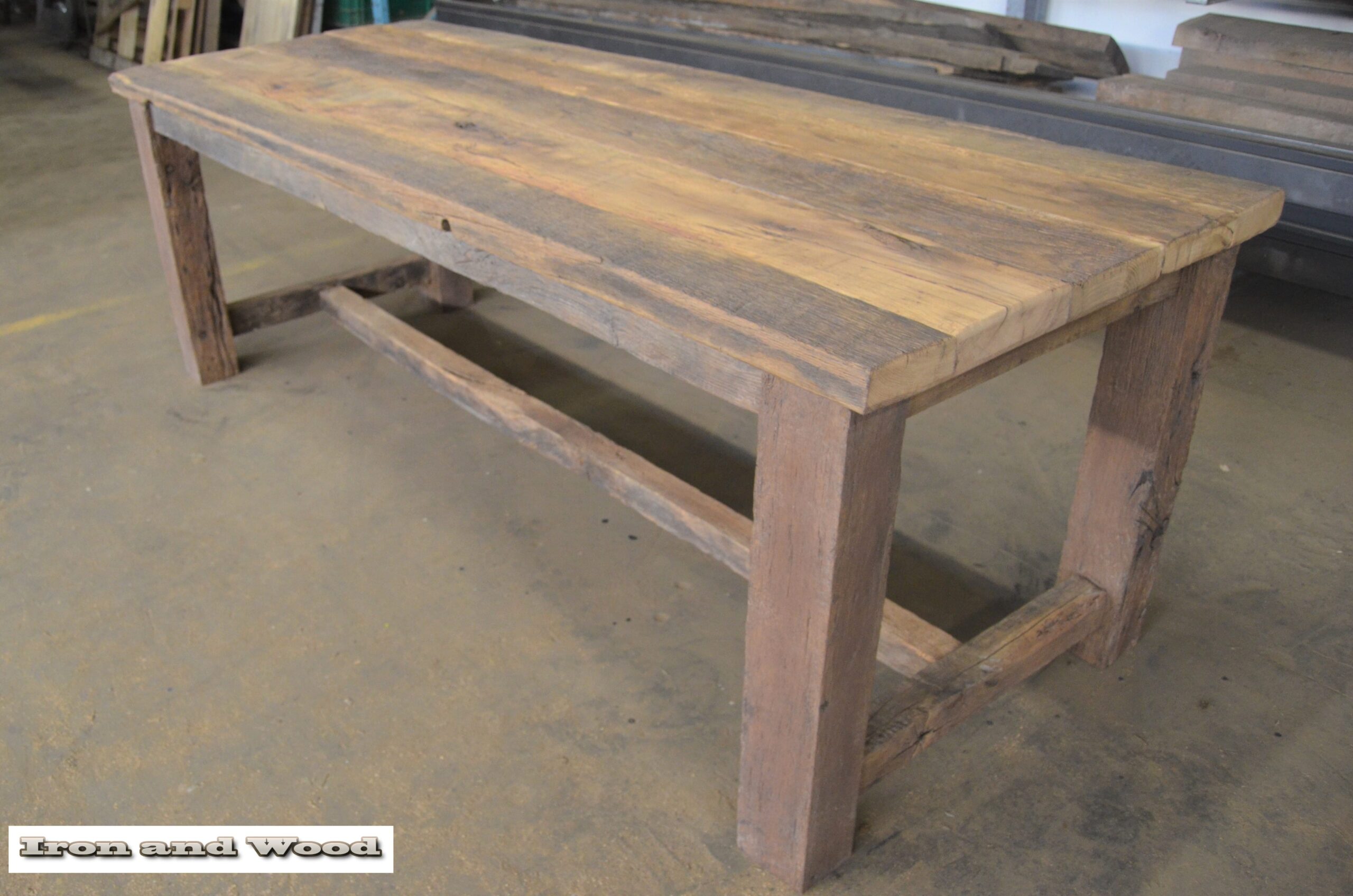 Oud eiken barnwood kloostertafel "Praag" - Afbeelding 13