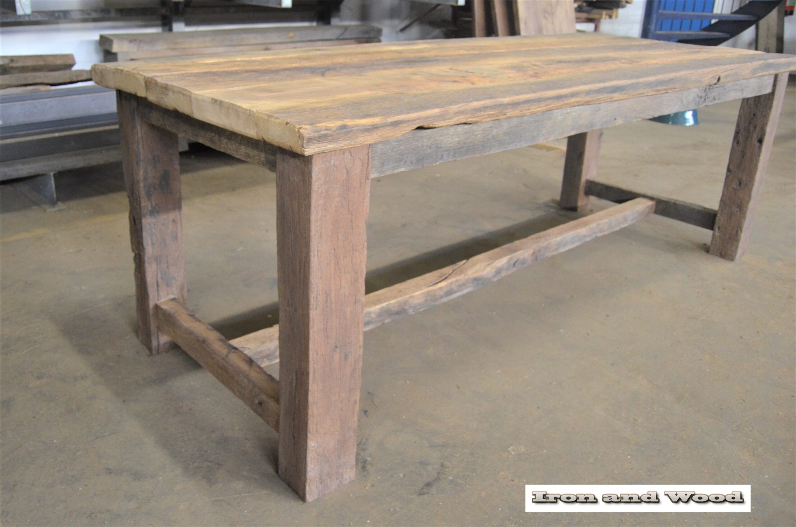 Oud eiken barnwood kloostertafel "Praag" - Afbeelding 22