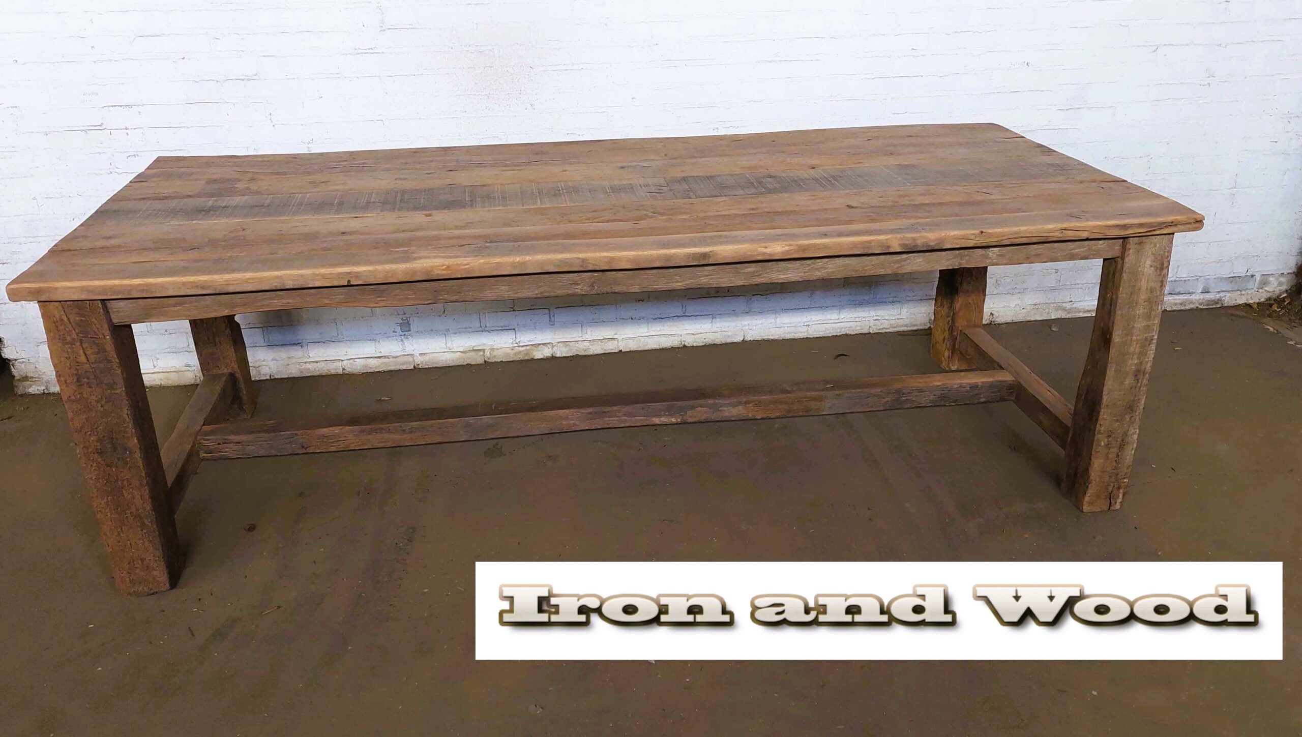 Oud eiken barnwood kloostertafel "Praag" - Afbeelding 4