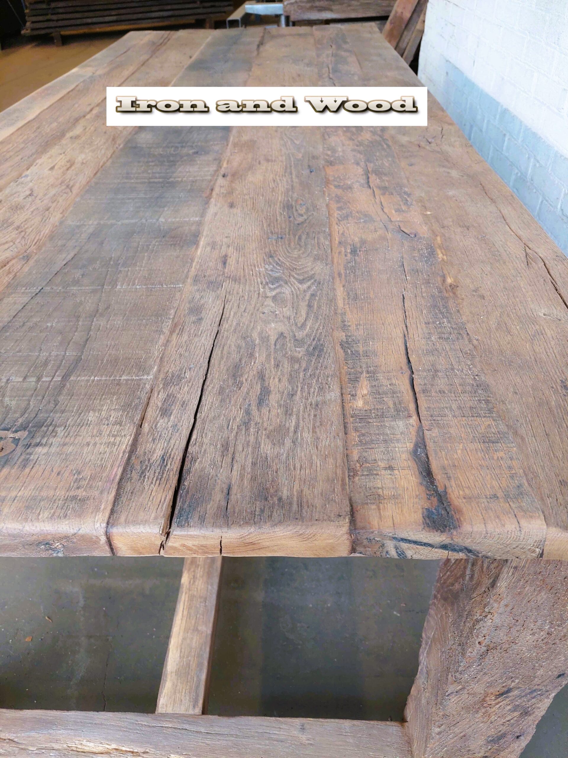 Oud eiken barnwood kloostertafel "Praag" - Afbeelding 2