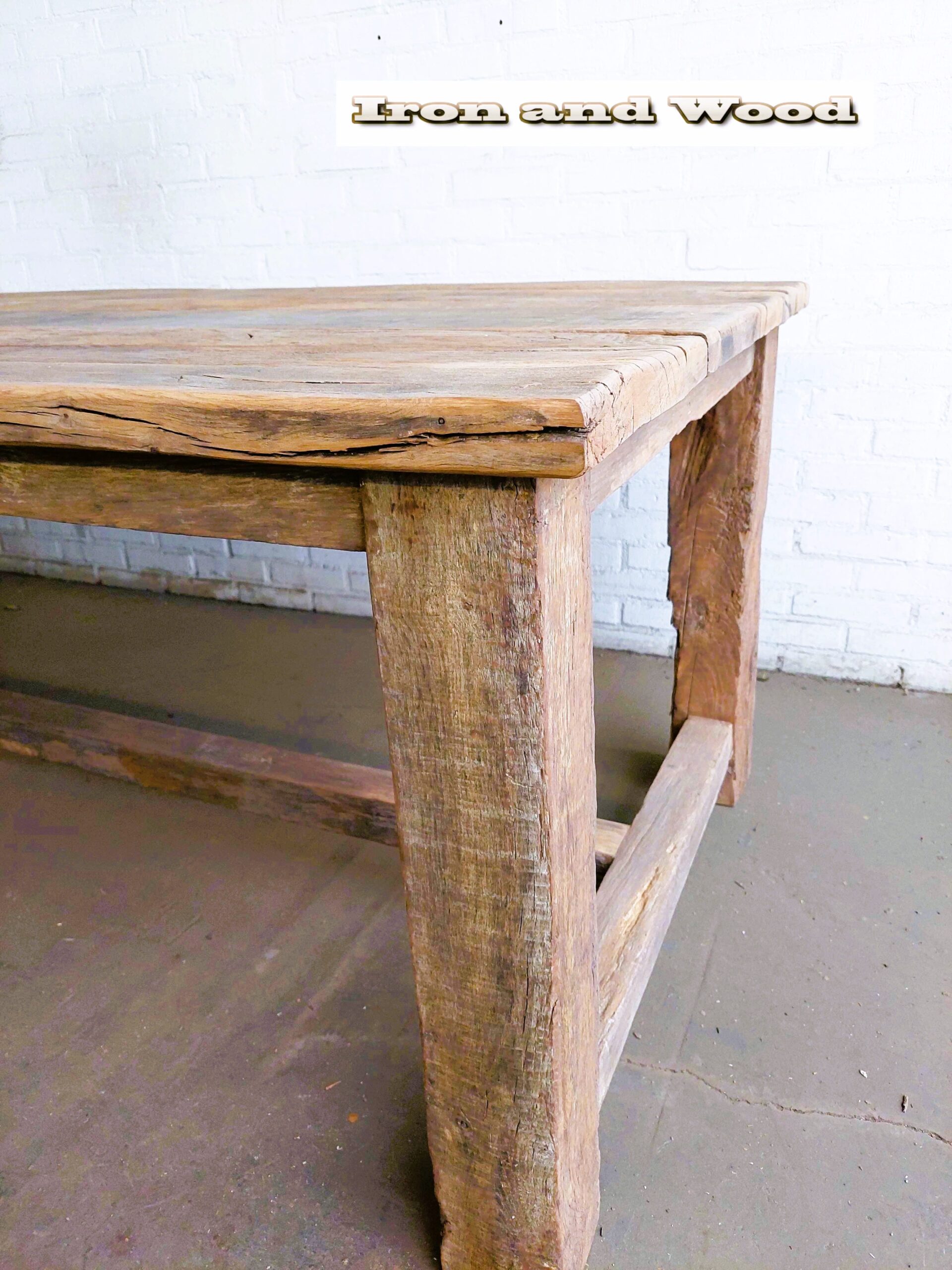Oud eiken barnwood kloostertafel "Praag" - Afbeelding 9
