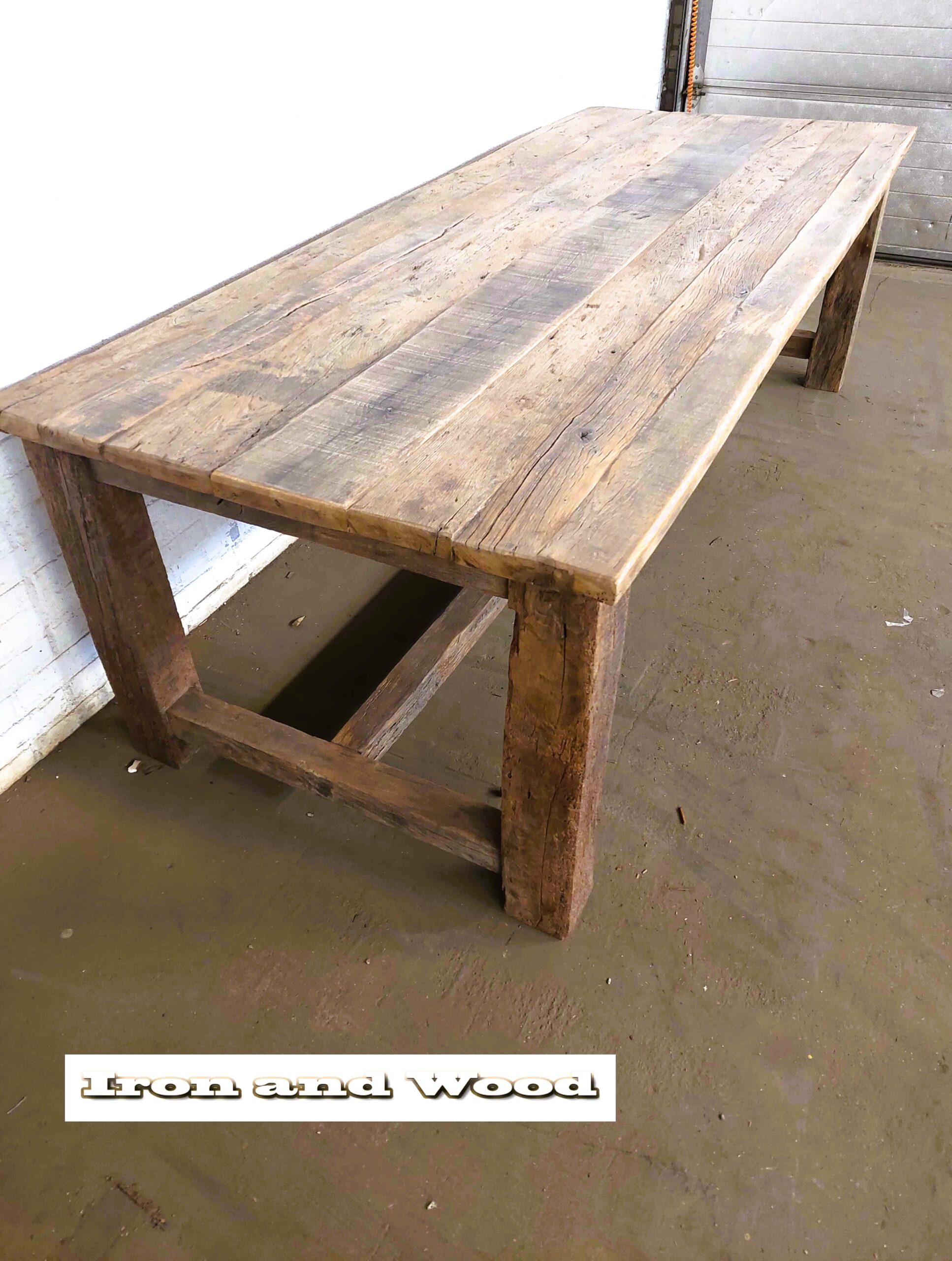 Oud eiken barnwood kloostertafel "Praag" - Afbeelding 7