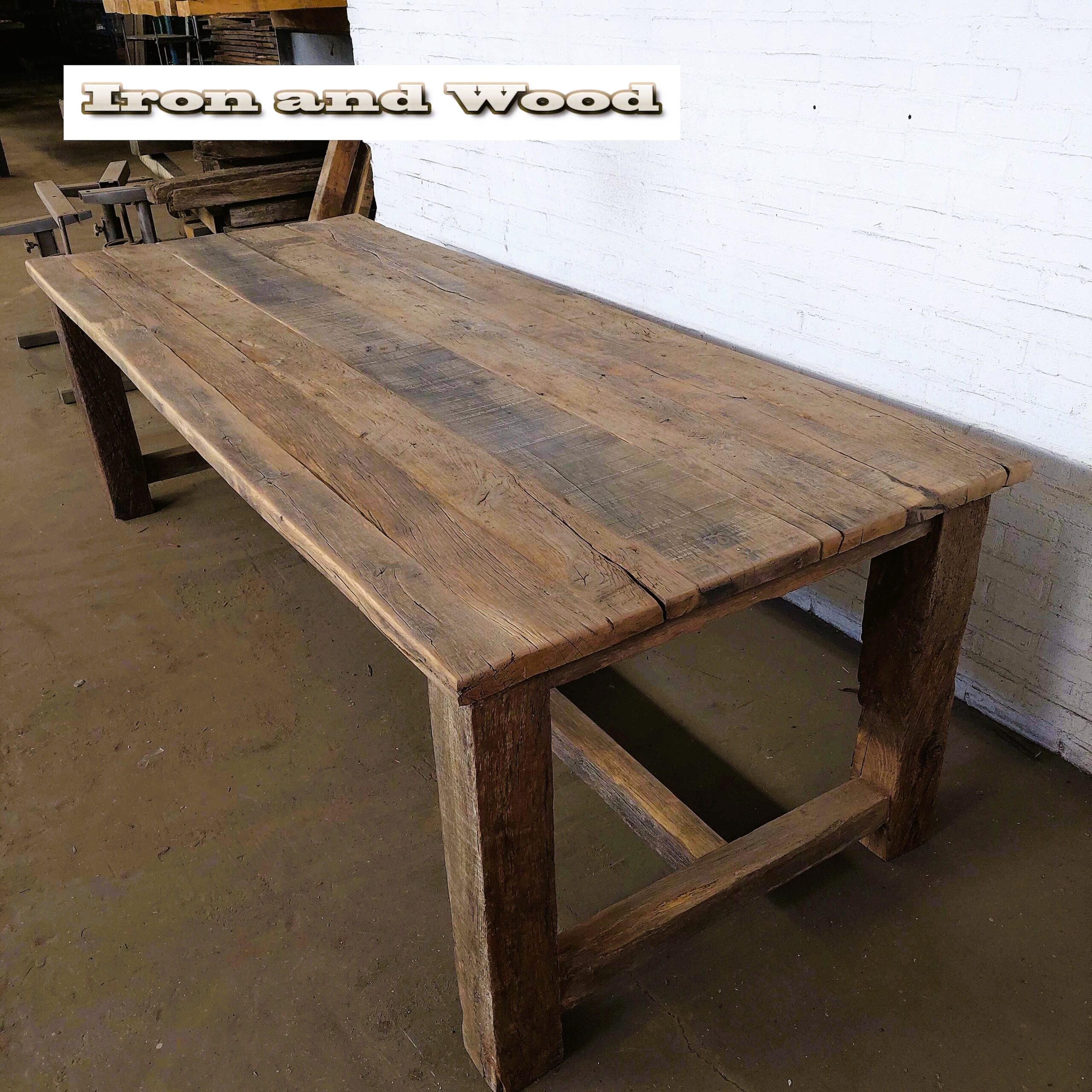 Oud eiken barnwood kloostertafel "Praag" - Afbeelding 5