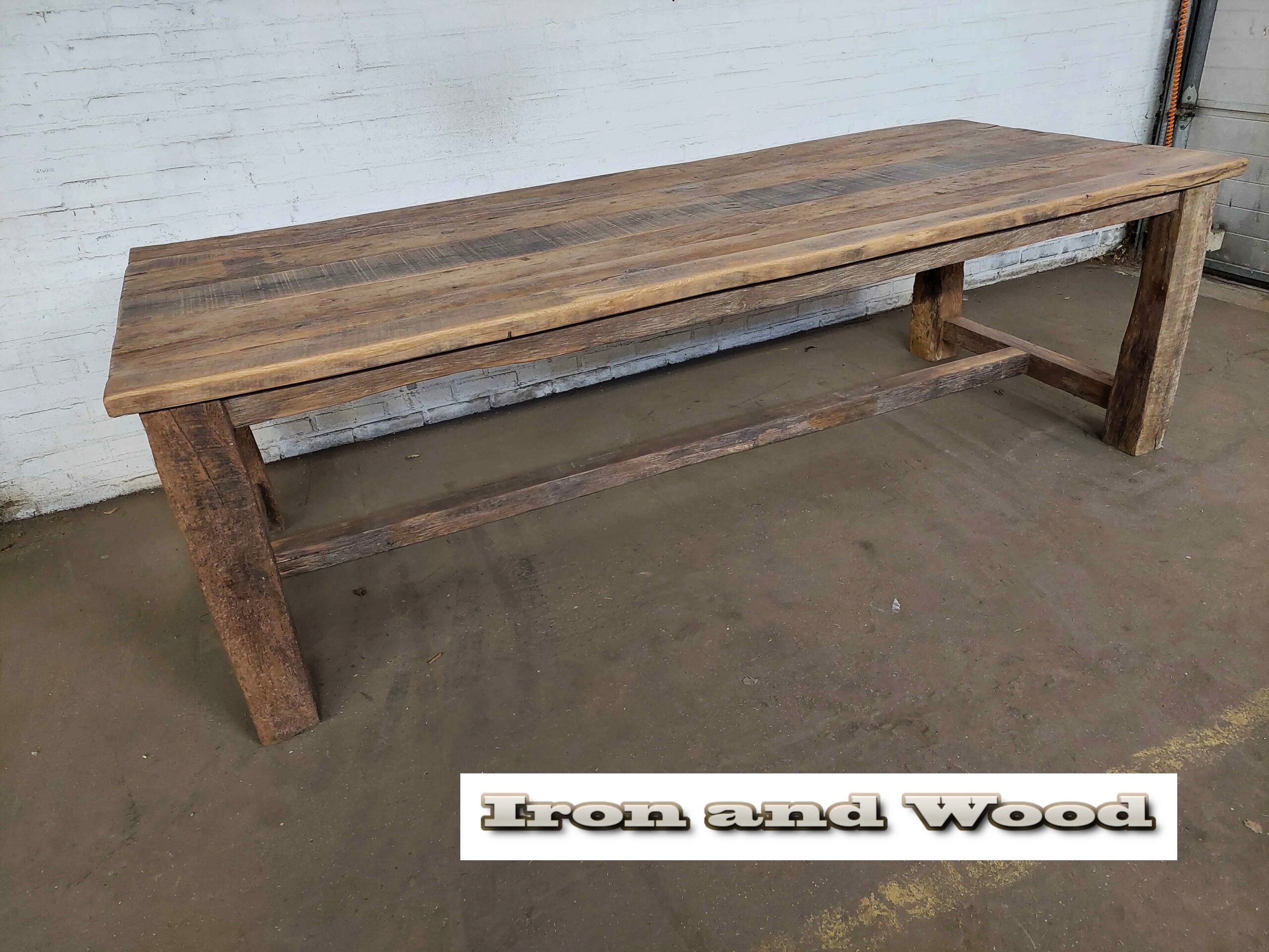 Oud eiken barnwood kloostertafel "Praag" - Afbeelding 10