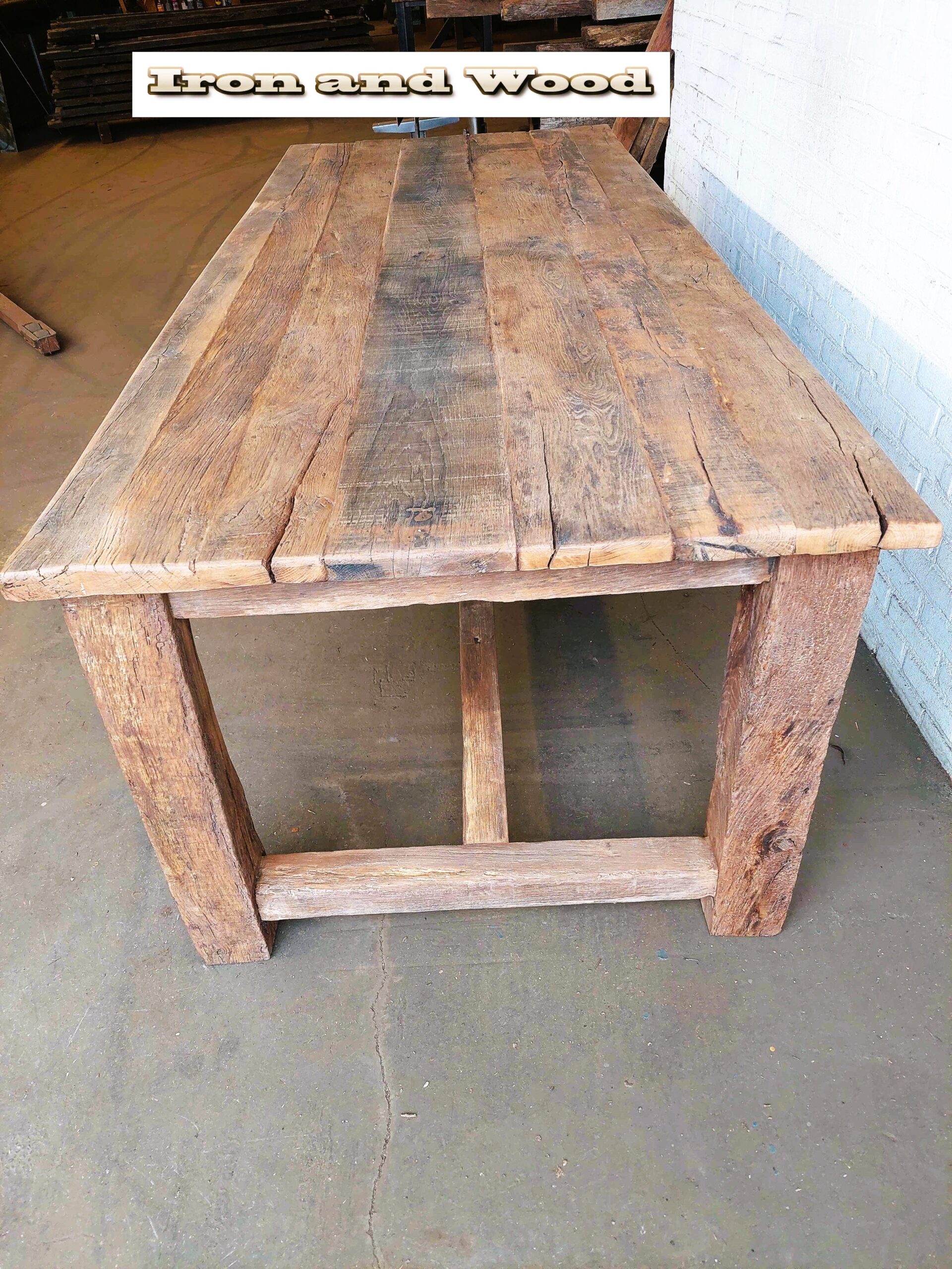 Oud eiken barnwood kloostertafel "Praag" - Afbeelding 8