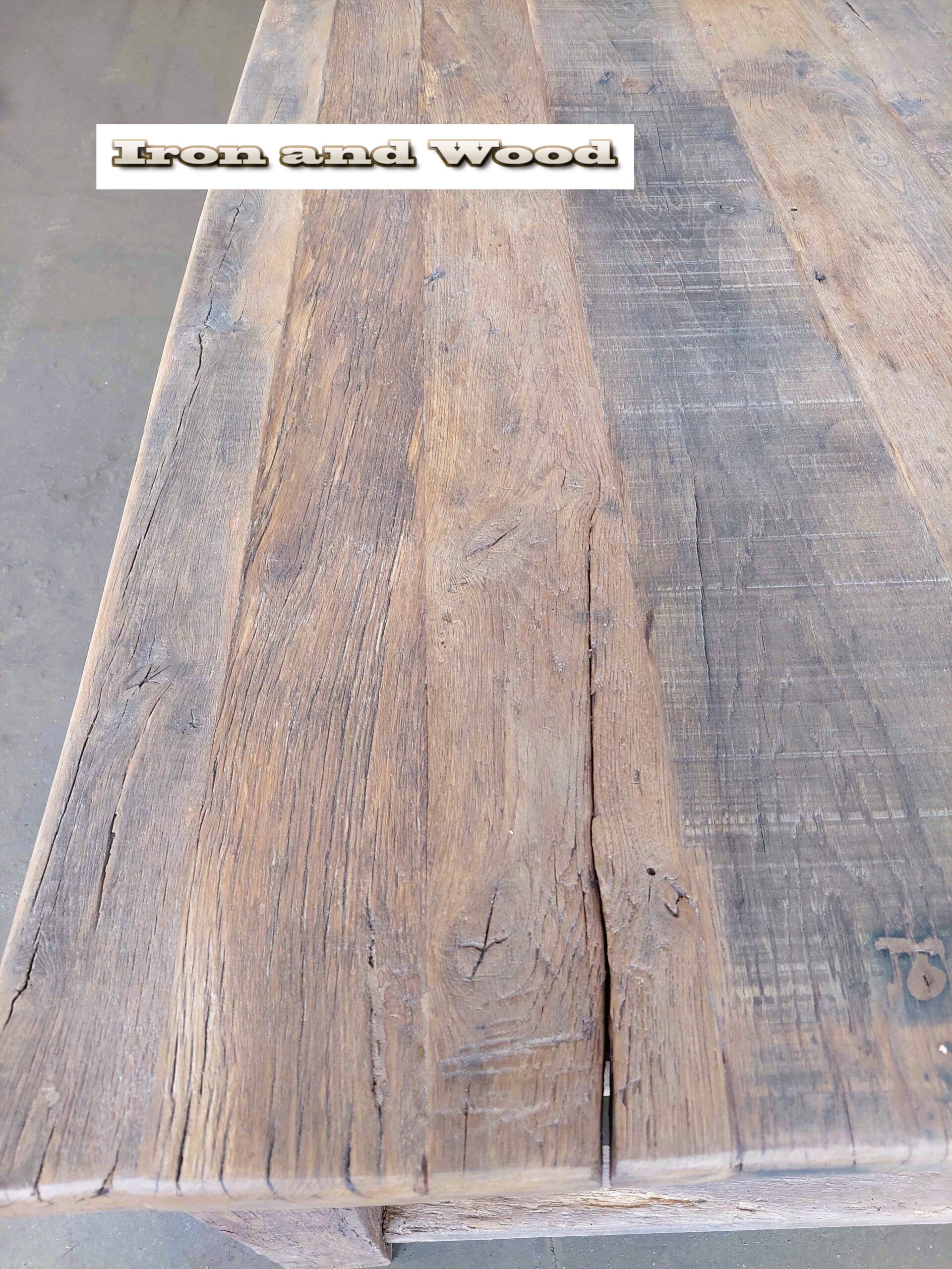 Oud eiken barnwood kloostertafel "Praag" - Afbeelding 12