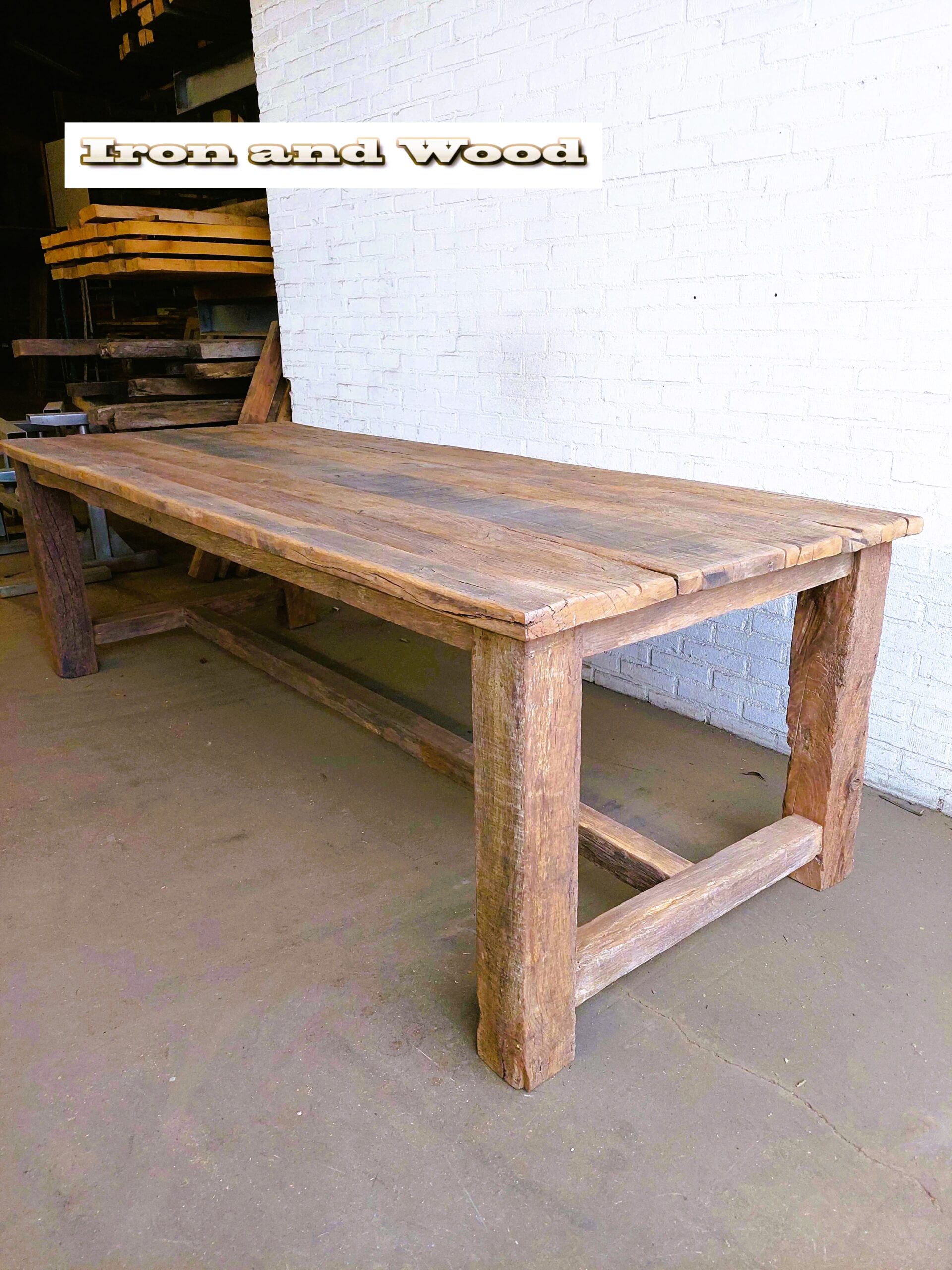Oud eiken barnwood kloostertafel "Praag" - Afbeelding 11