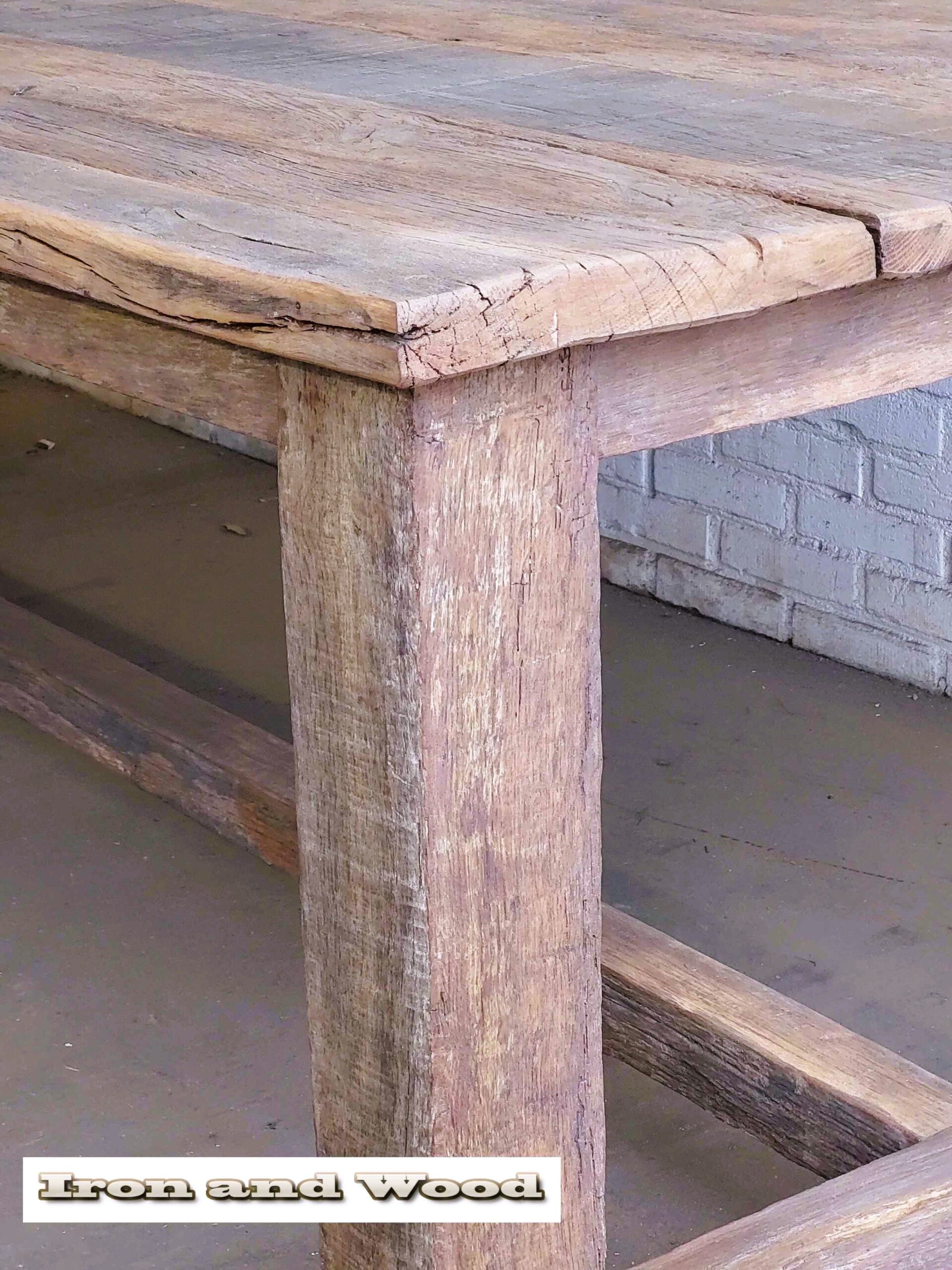 Oud eiken barnwood kloostertafel "Praag" - Afbeelding 3