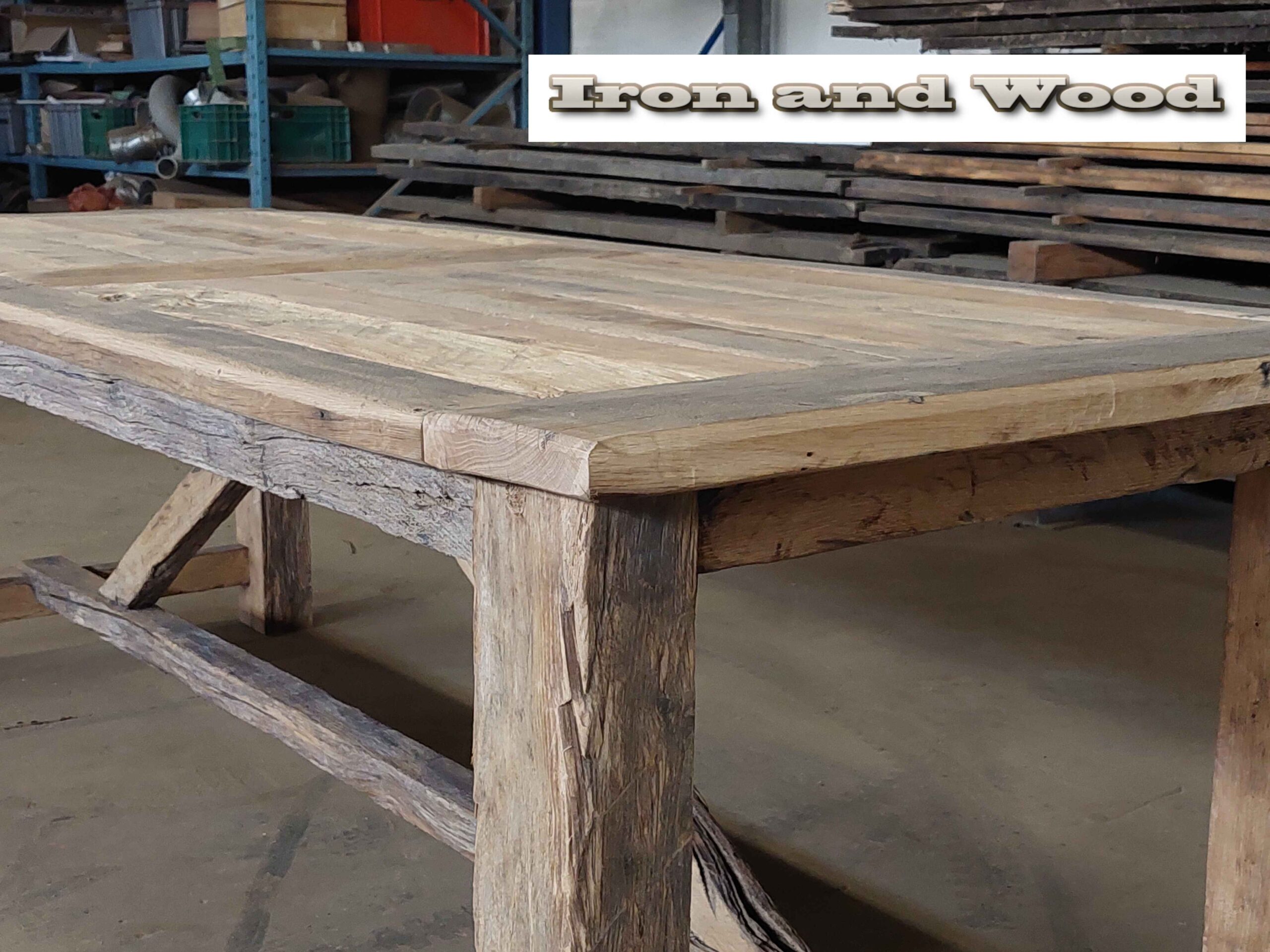 Oud eiken barnwood kloostertafel "Kiev" - Afbeelding 15