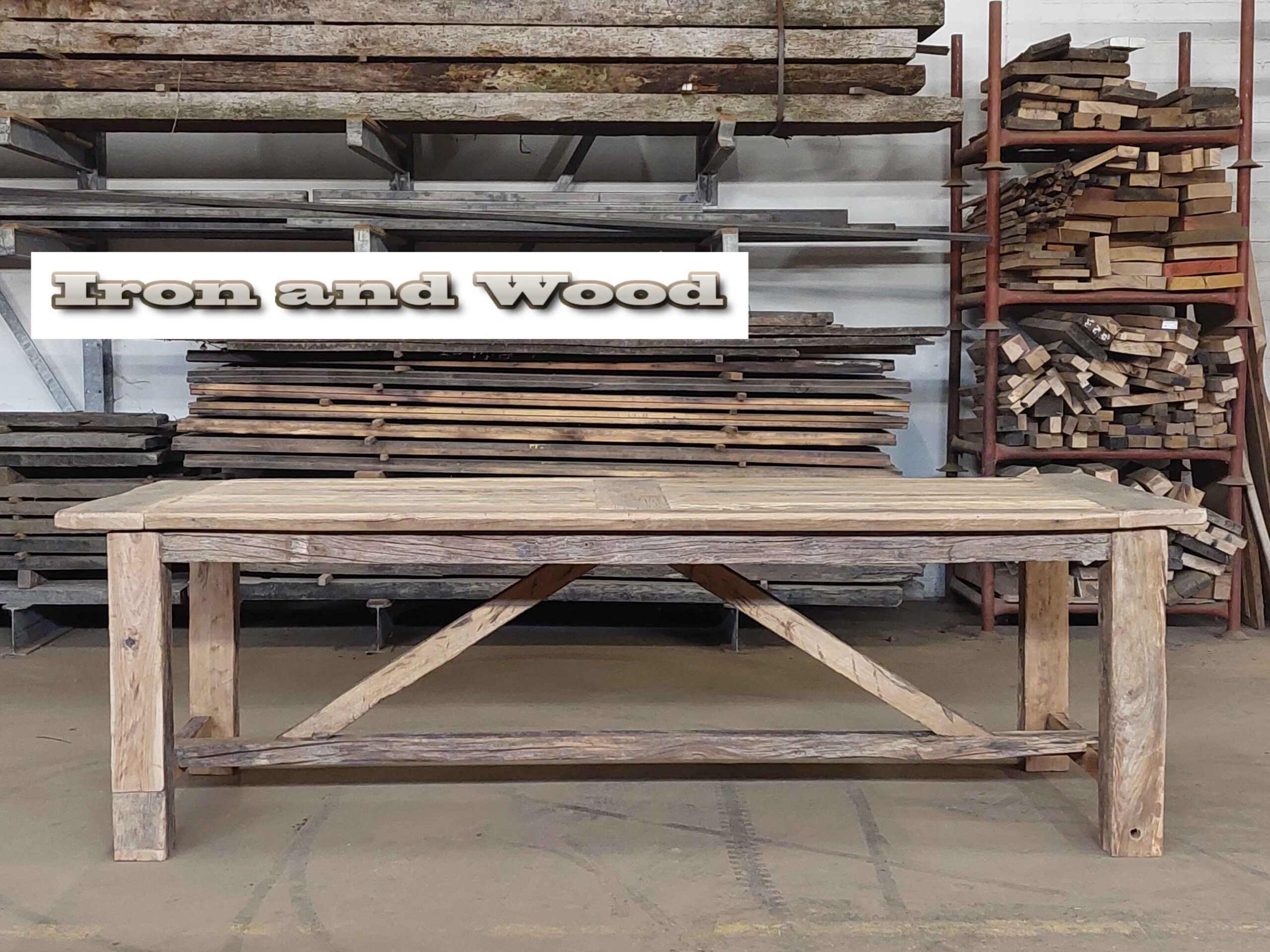 Oud eiken barnwood kloostertafel "Kiev" - Afbeelding 2