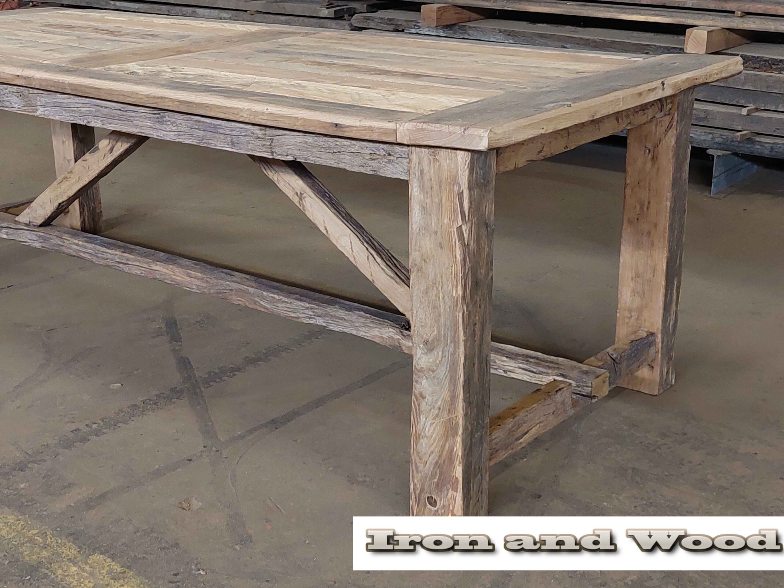 Oud eiken barnwood kloostertafel "Kiev" - Afbeelding 10