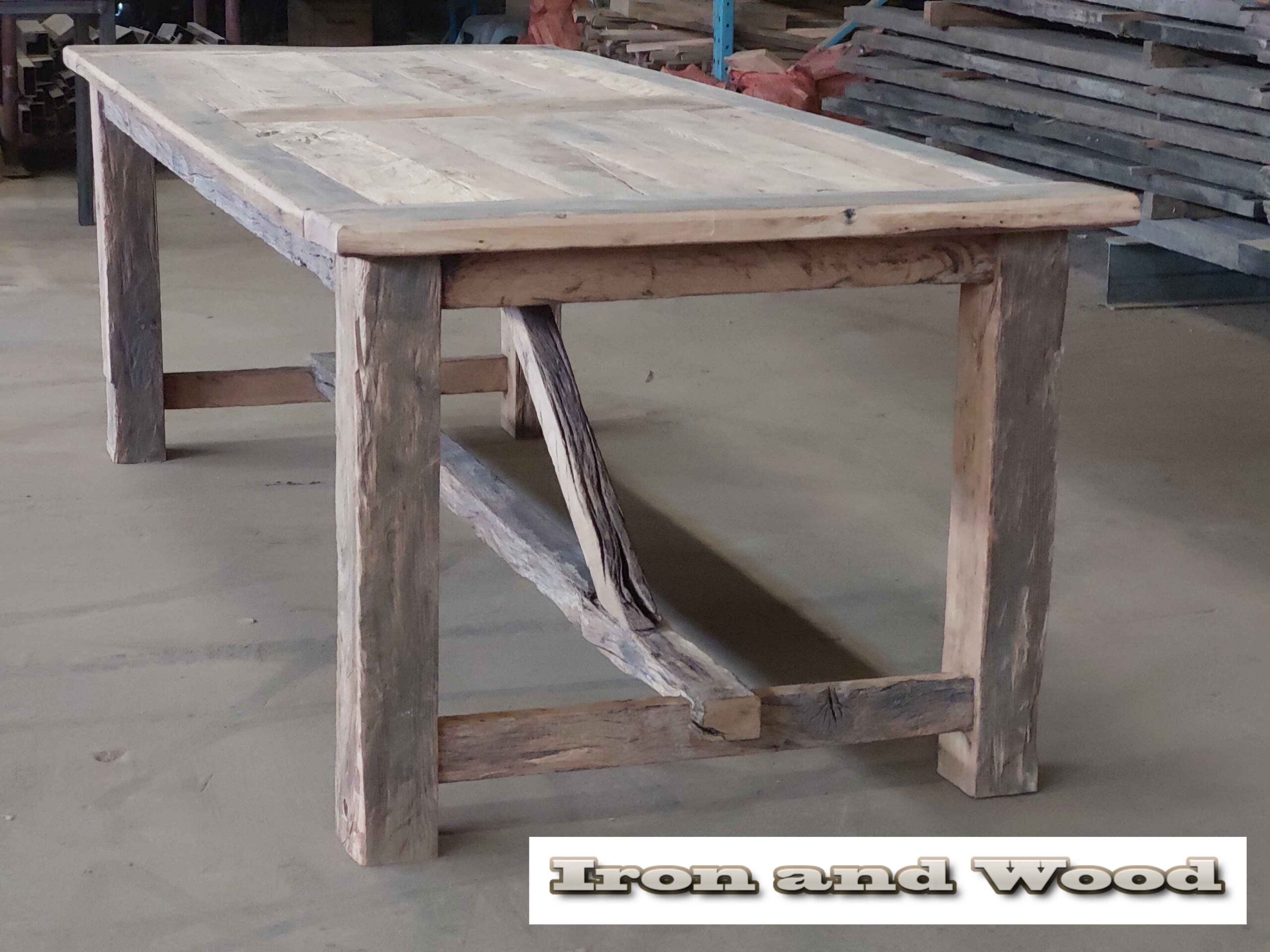 Oud eiken barnwood kloostertafel "Kiev" - Afbeelding 4
