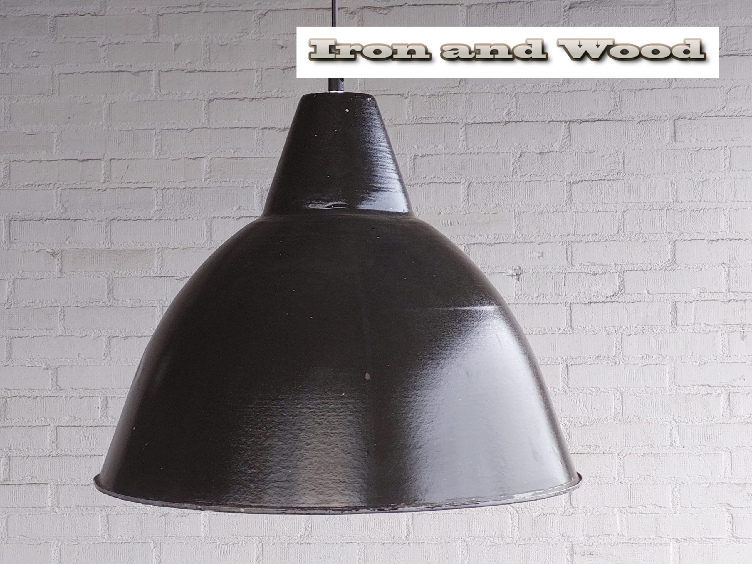 Vintage oude zwarte emaille lamp / fabriekslamp - Afbeelding 3