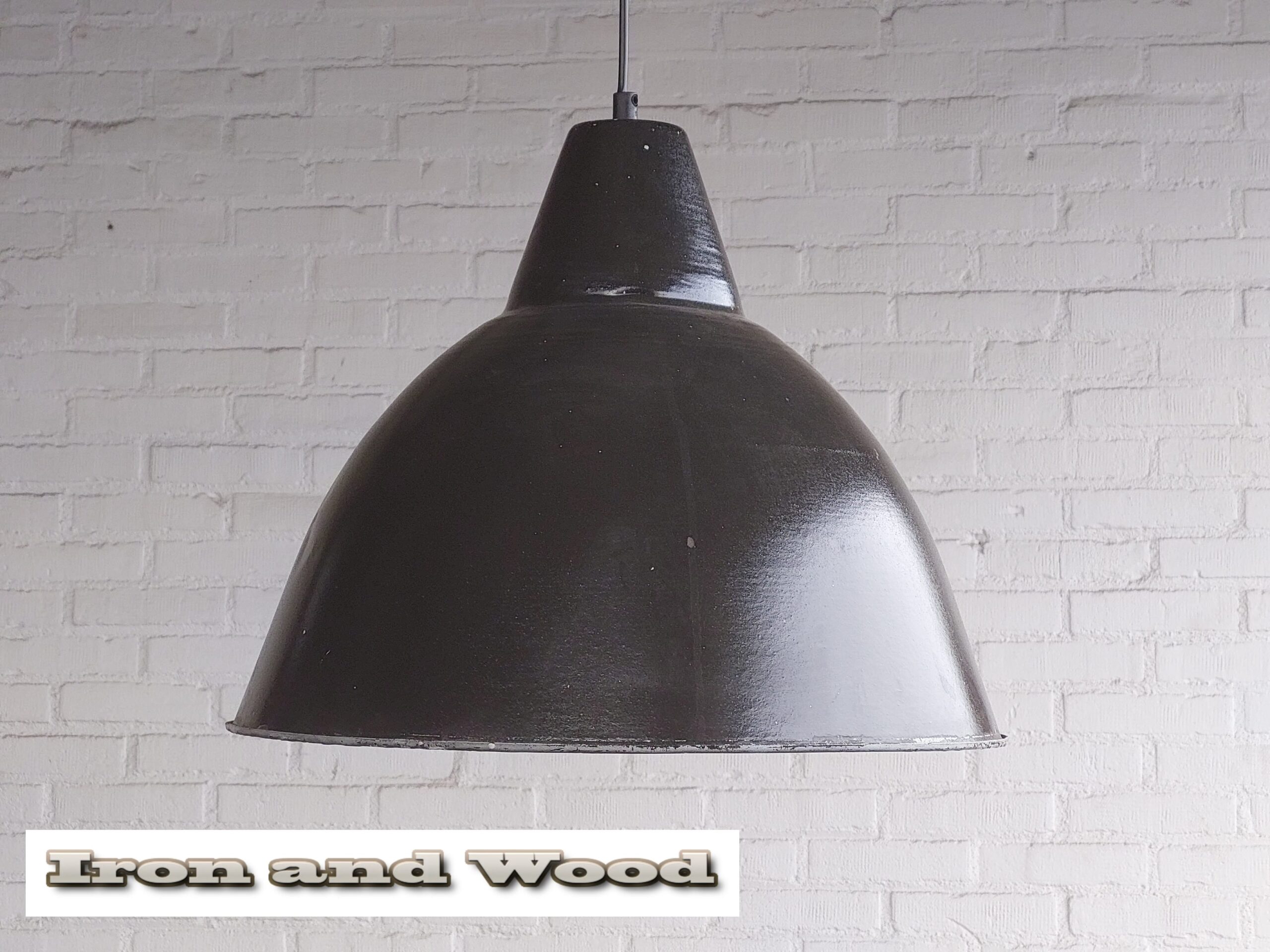 Vintage oude zwarte emaille lamp / fabriekslamp - Afbeelding 5