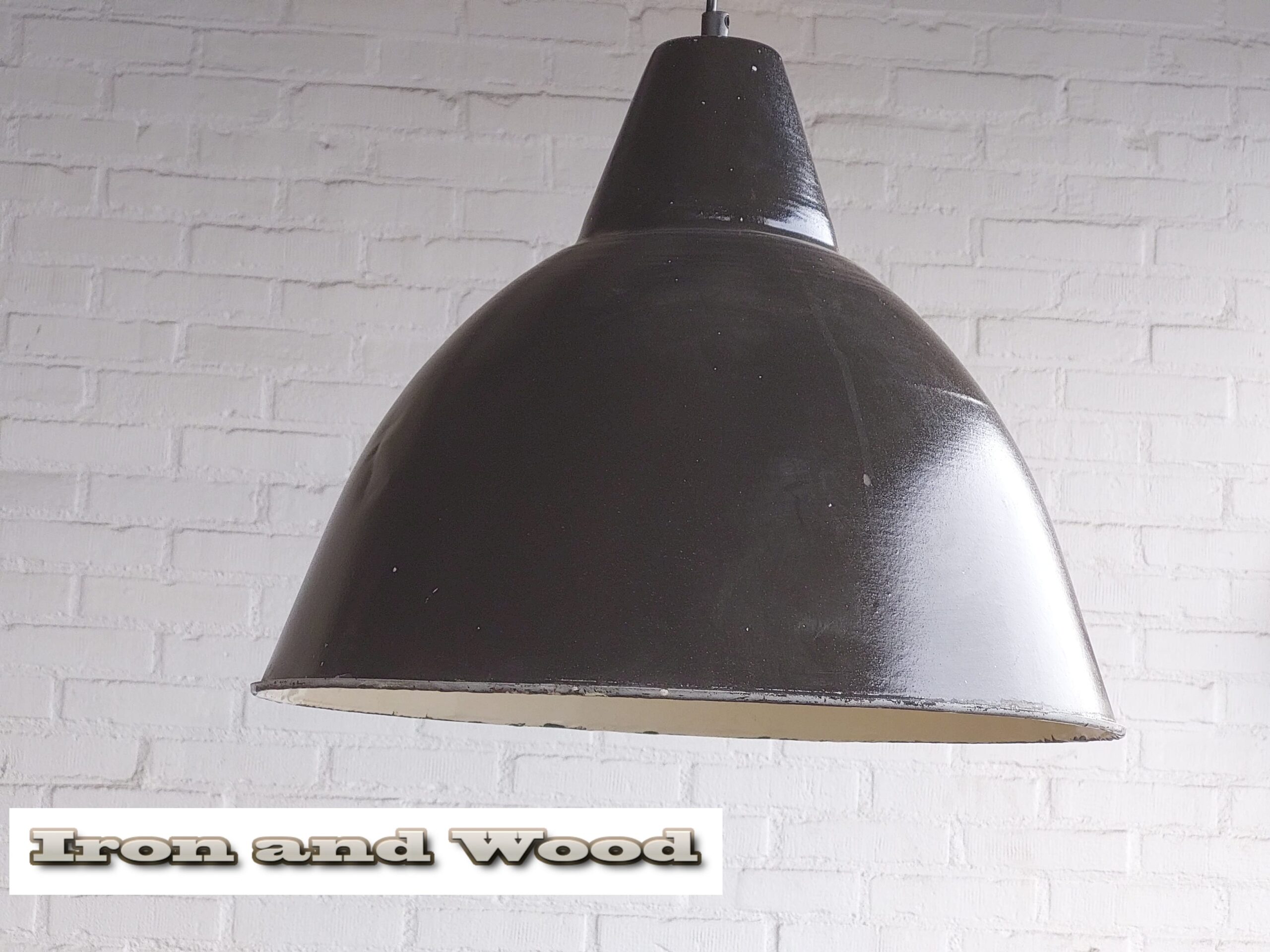 Vintage oude zwarte emaille lamp / fabriekslamp - Afbeelding 2
