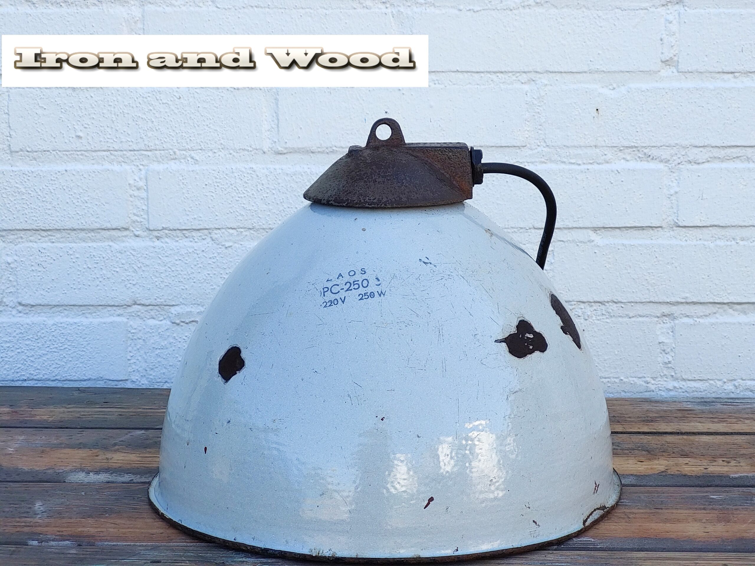 Vintage grijze oude emaille lamp - Afbeelding 4