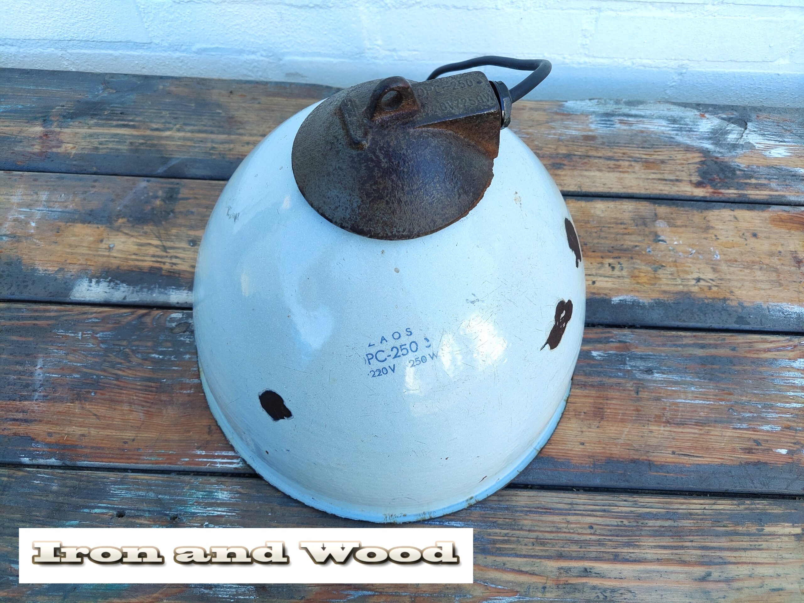 Vintage grijze oude emaille lamp - Afbeelding 2