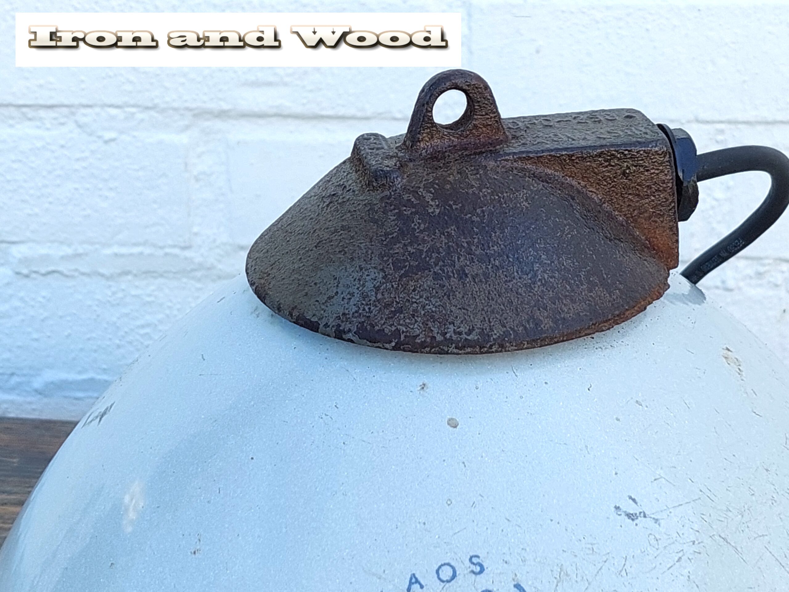 Vintage grijze oude emaille lamp - Afbeelding 7