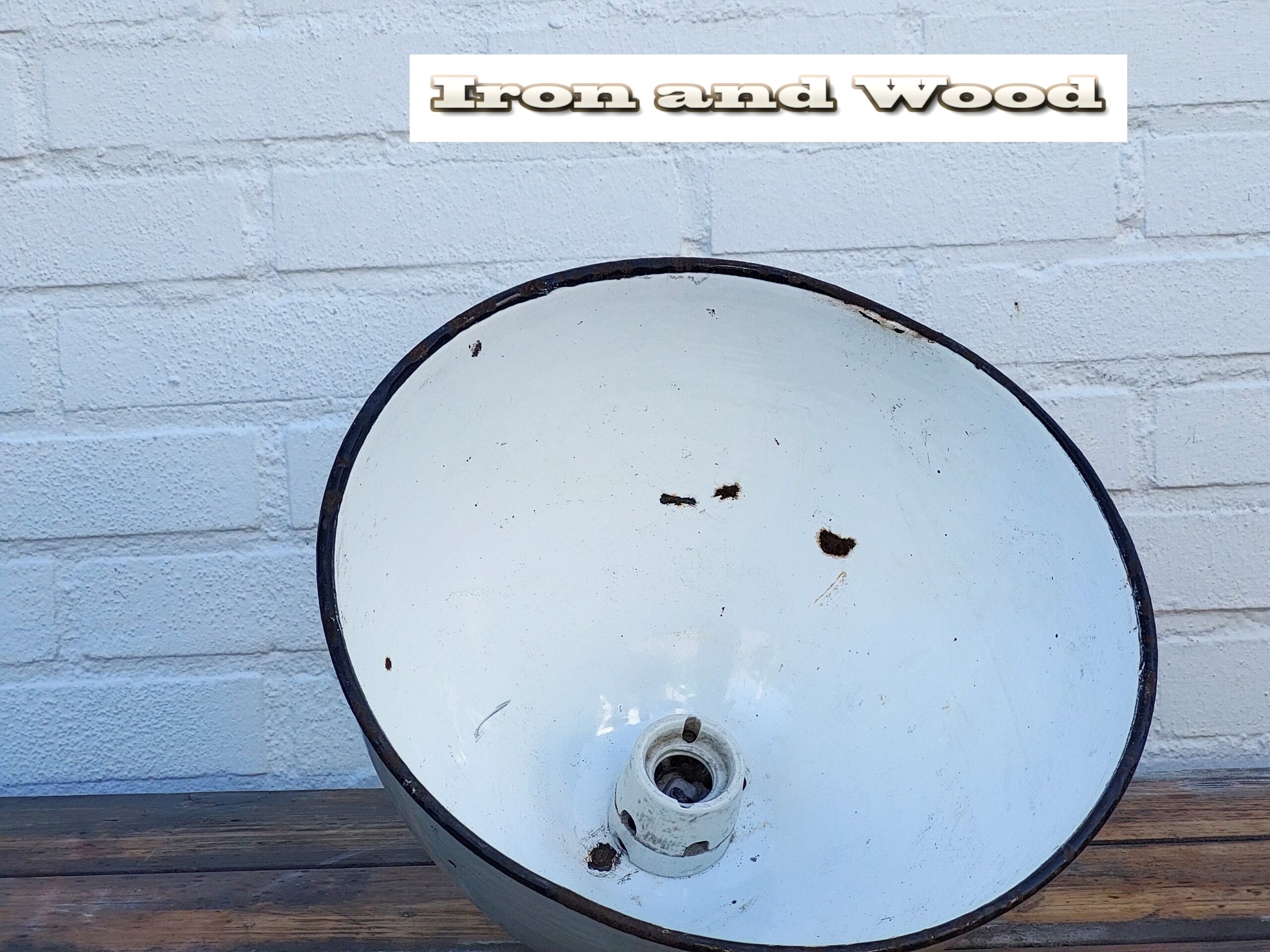 Vintage grijze oude emaille lamp - Afbeelding 8