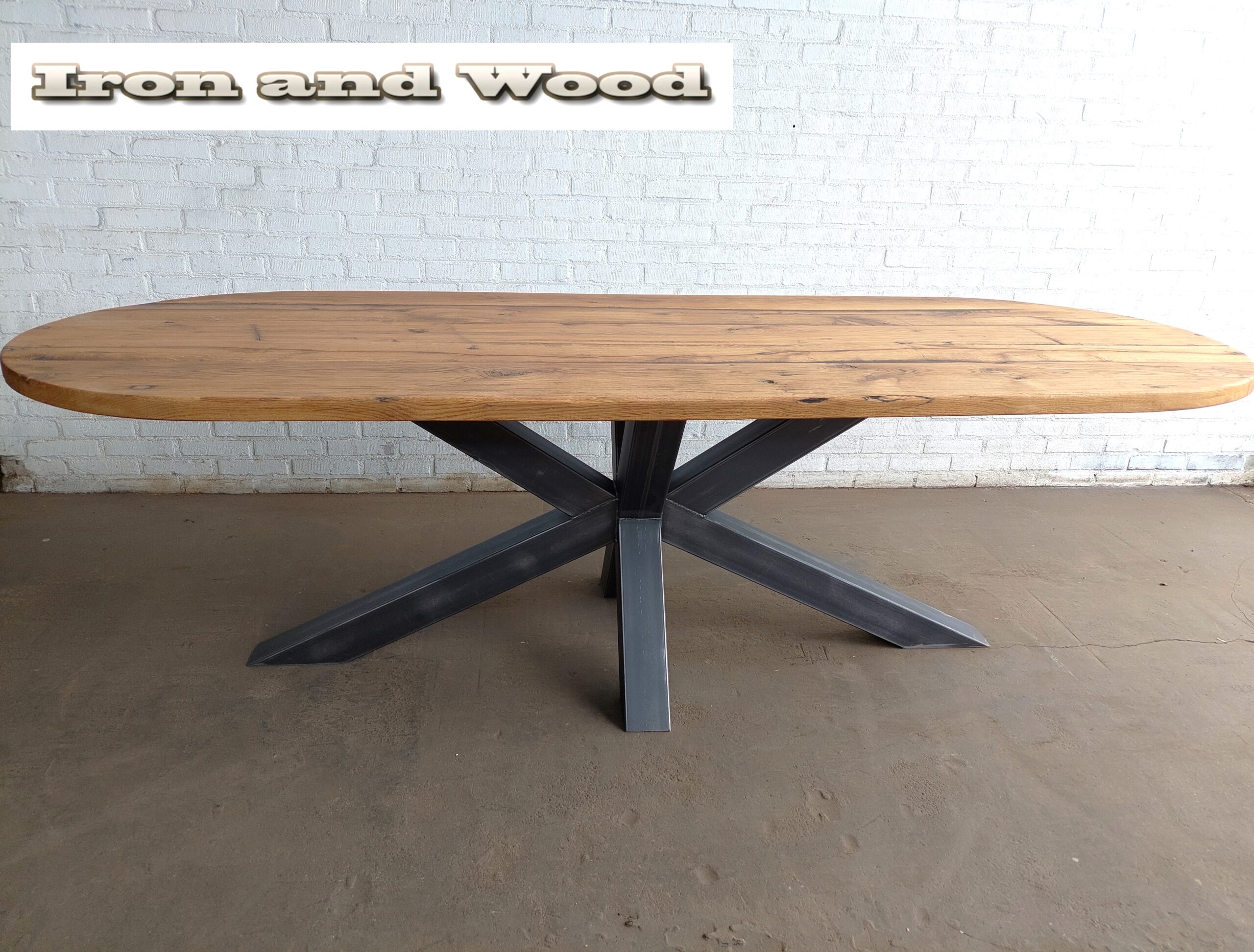 Industriele plat ovale matrixpoot eettafel "Gent" - Image 2