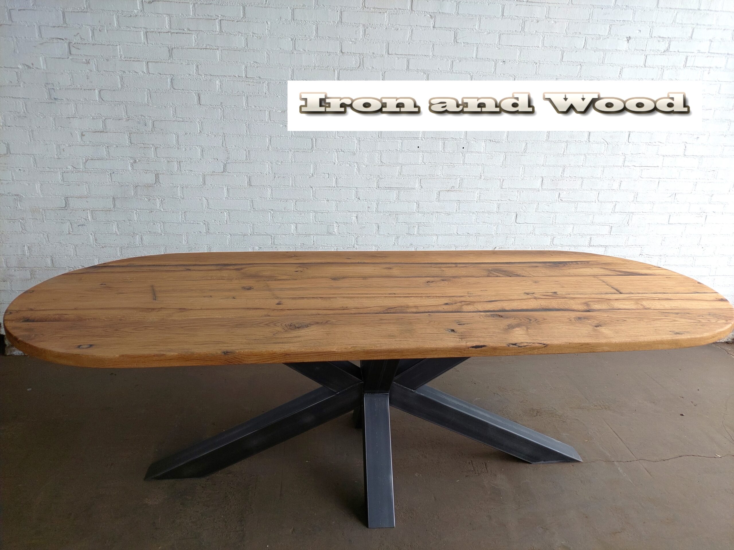 Industriele plat ovale matrixpoot eettafel "Gent" - Image 7