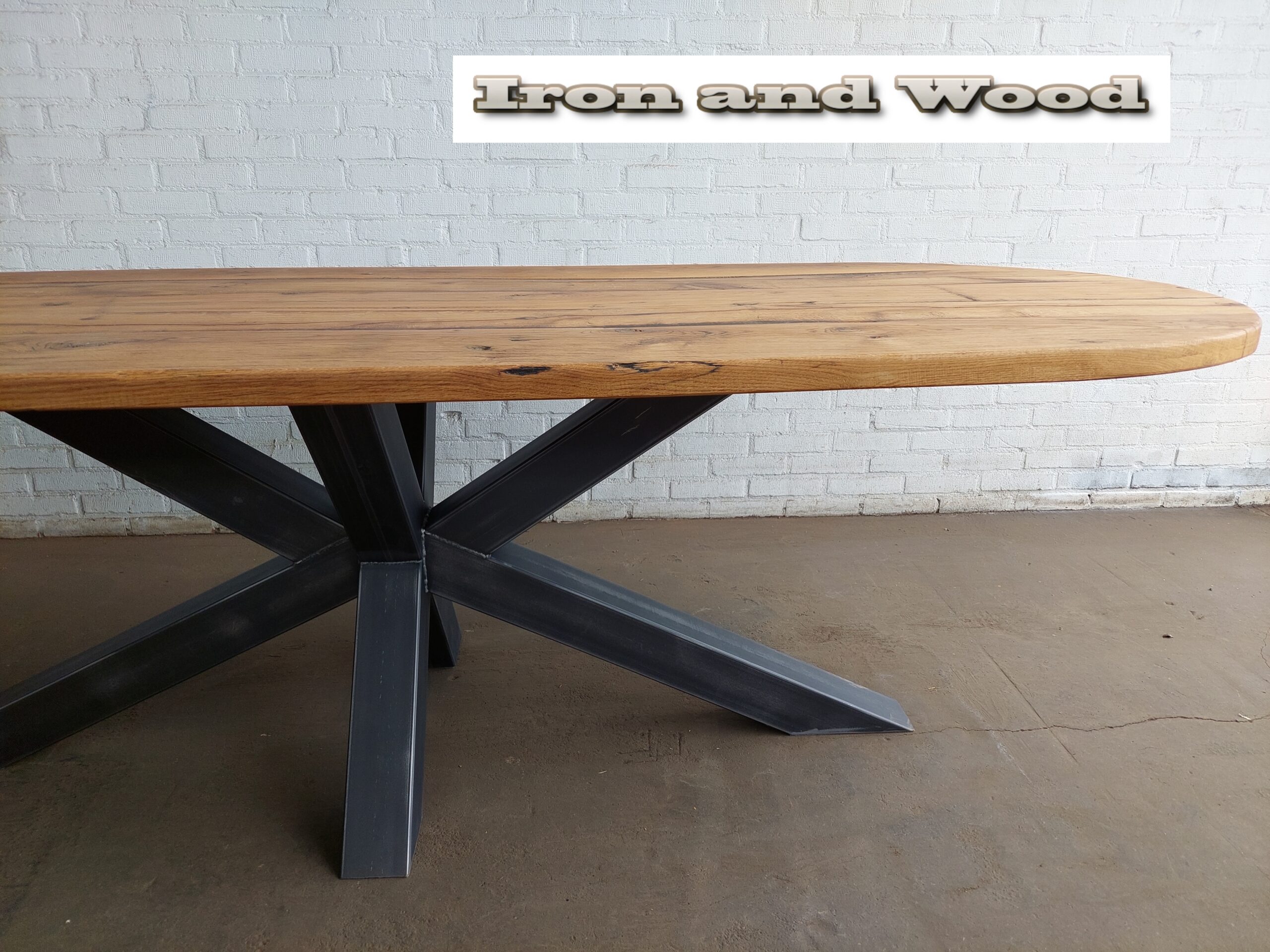 Industriele plat ovale matrixpoot eettafel "Gent" - Image 5
