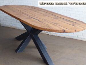 Industriele plat ovale matrixpoot eettafel "Gent"