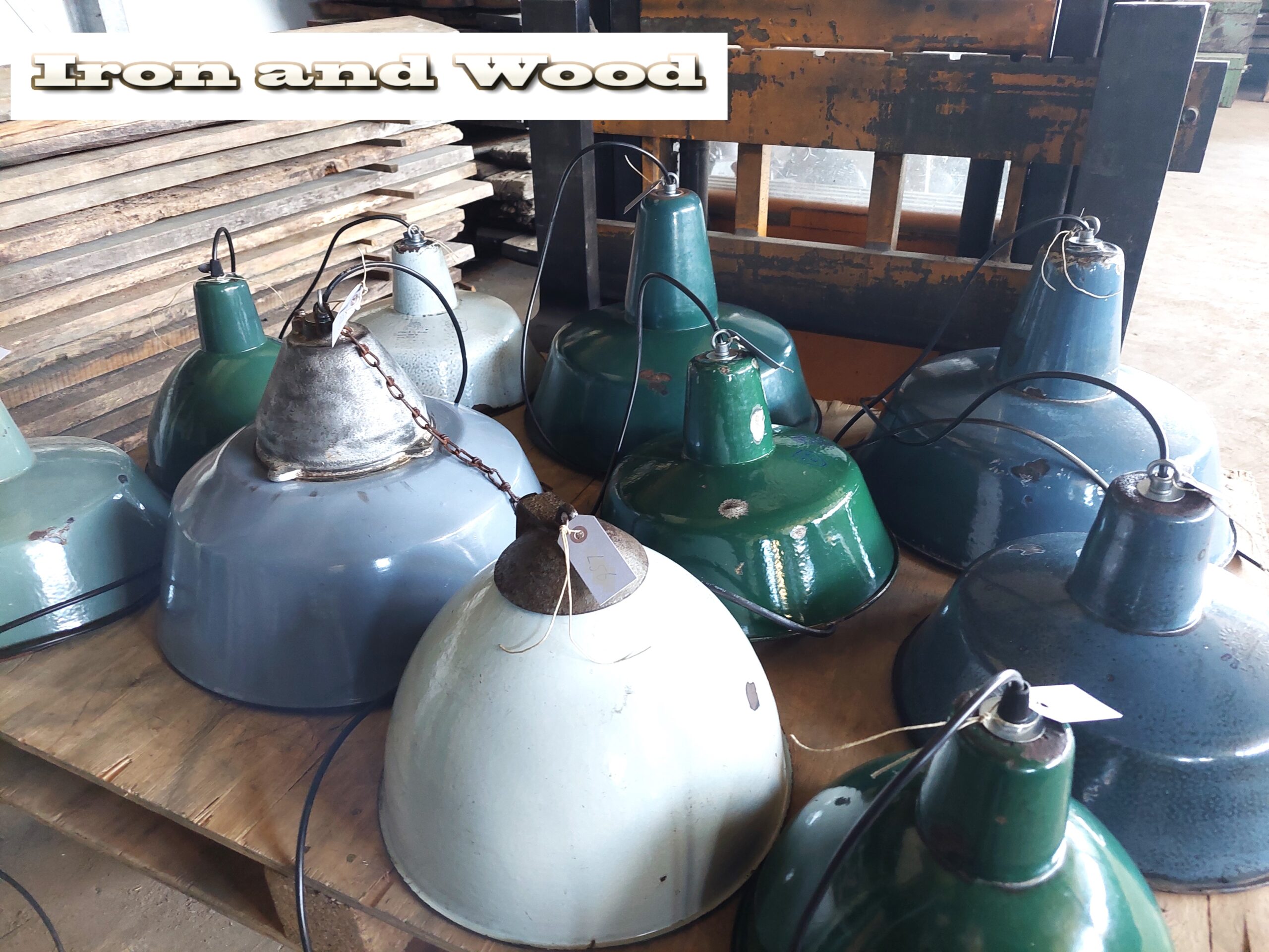 Vintage grijze oude emaille lamp - Afbeelding 10