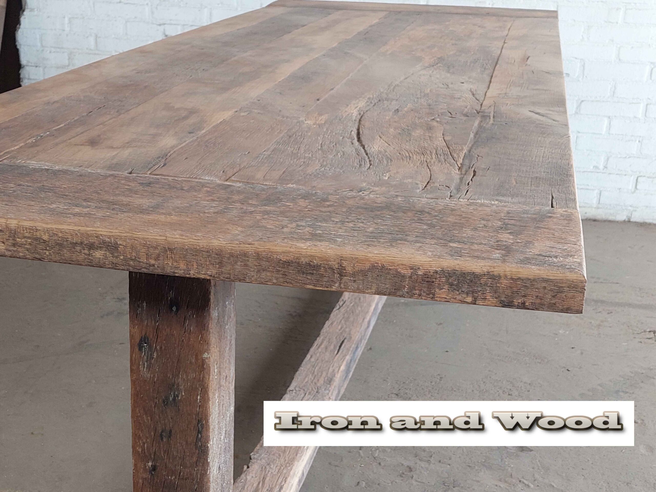 Oud eiken barnwood kloostertafel / kasteeltafel "Riga" - Afbeelding 10