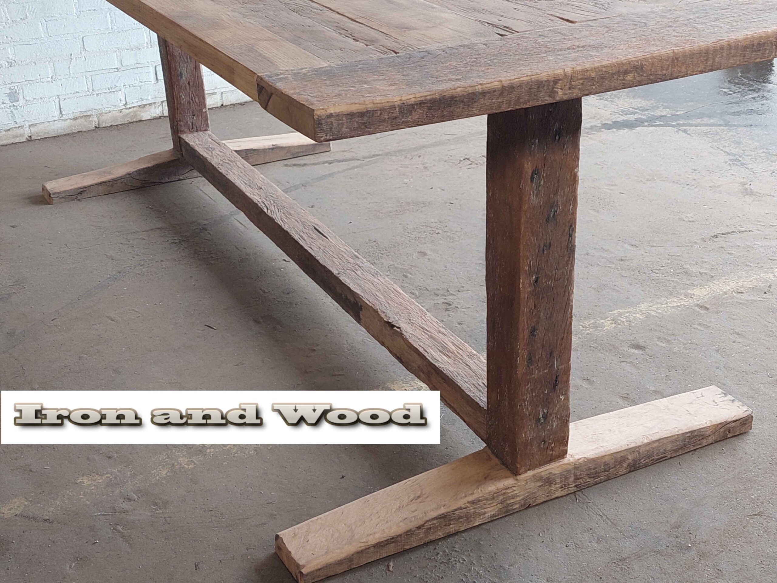 Oud eiken barnwood kloostertafel / kasteeltafel "Riga" - Afbeelding 12