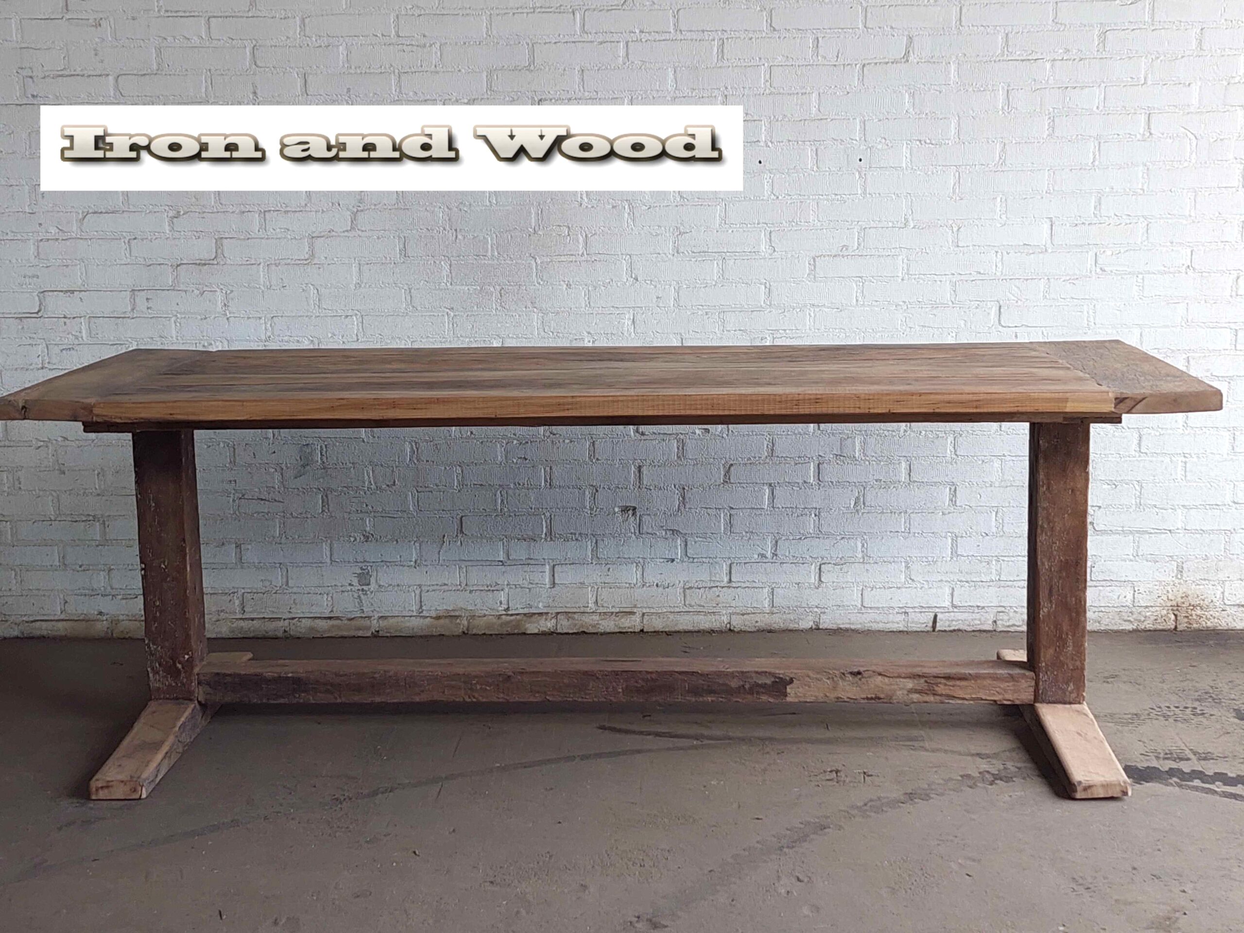 Oud eiken barnwood kloostertafel / kasteeltafel "Riga" - Afbeelding 2