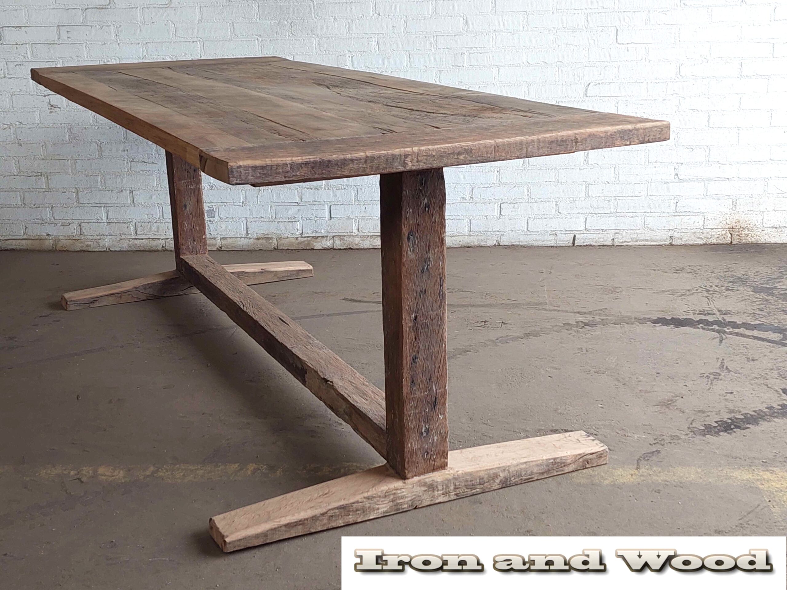 Oud eiken barnwood kloostertafel / kasteeltafel "Riga" - Afbeelding 4