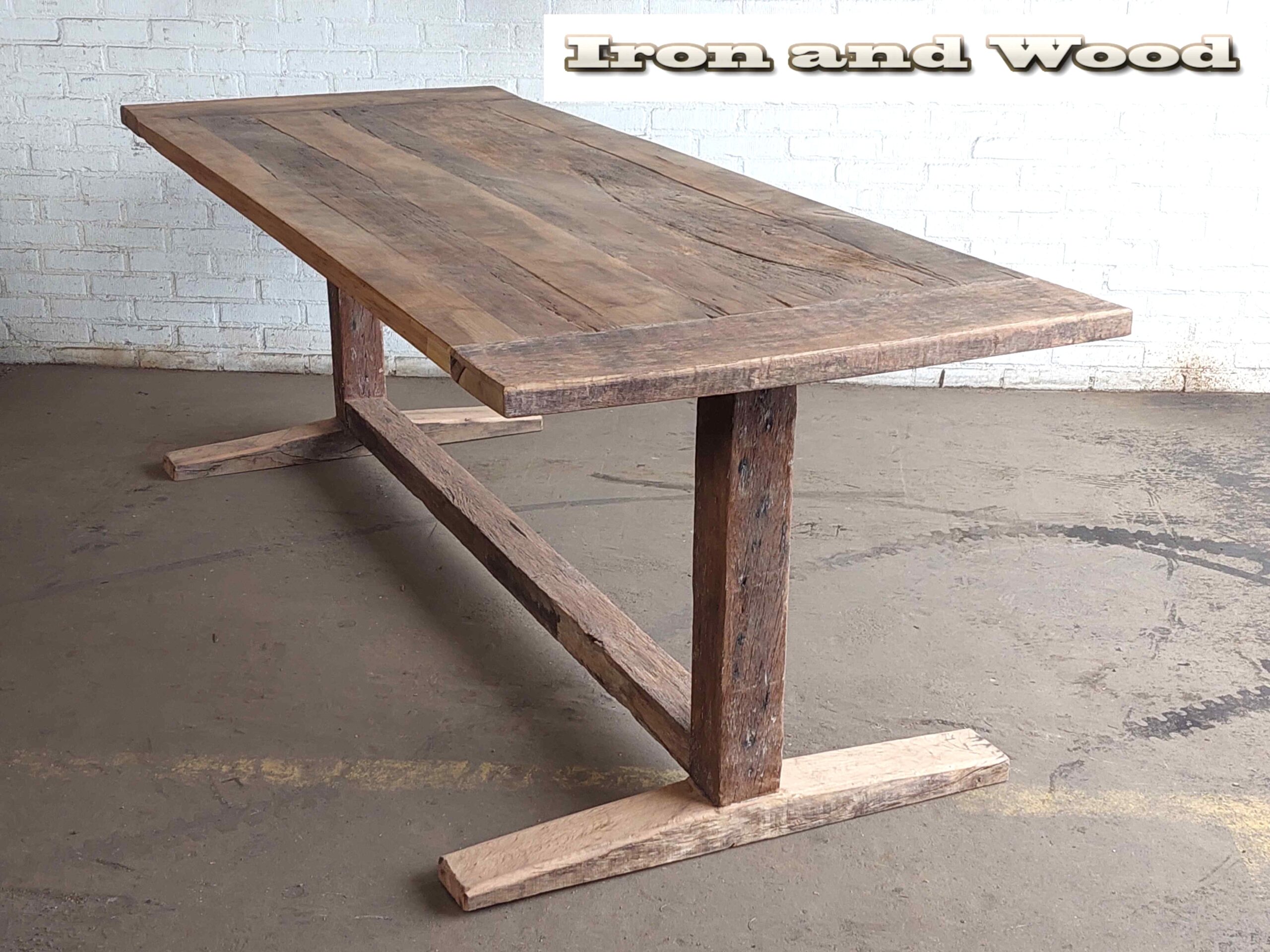 Oud eiken barnwood kloostertafel / kasteeltafel "Riga" - Afbeelding 9
