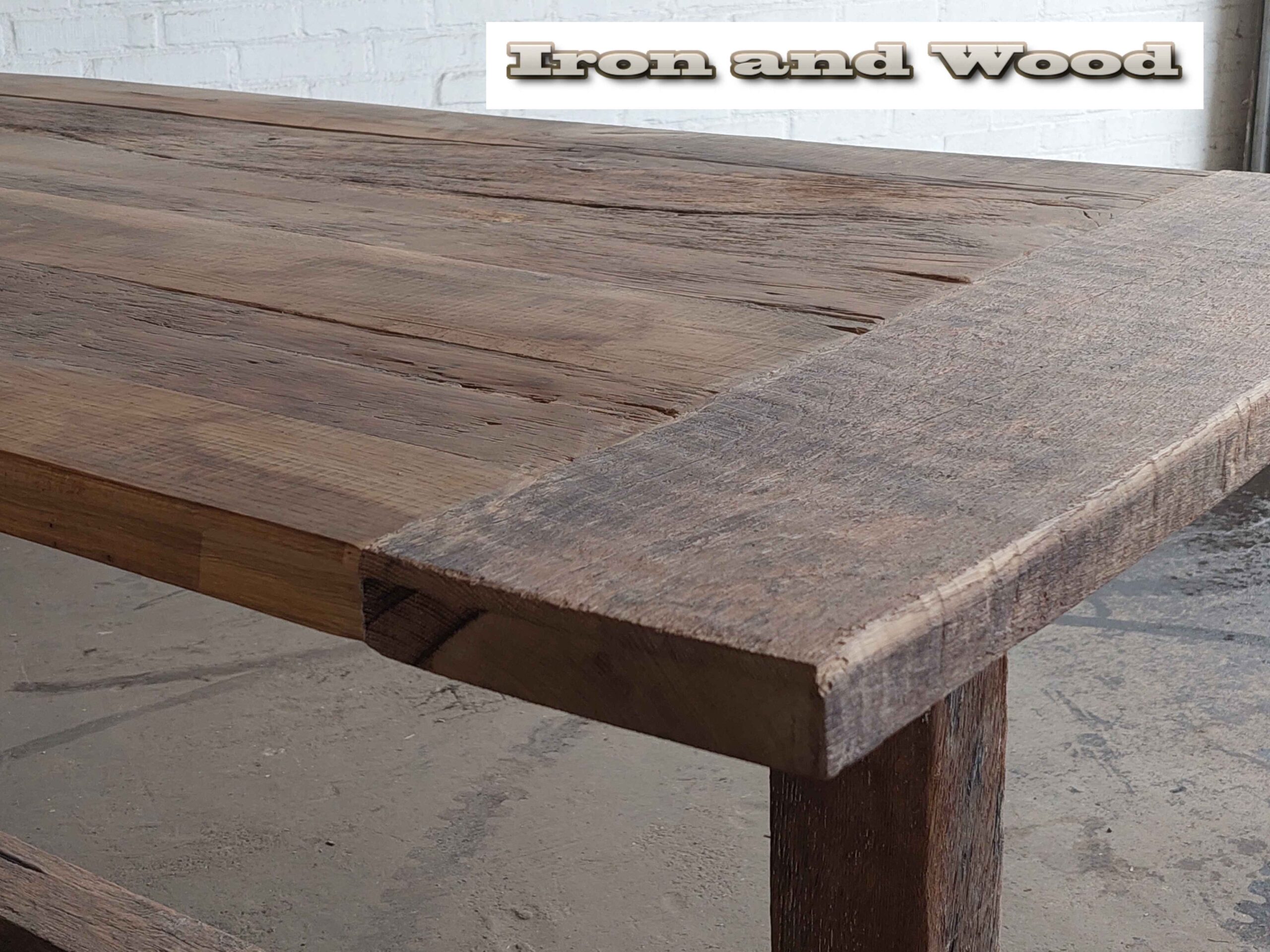 Oud eiken barnwood kloostertafel / kasteeltafel "Riga" - Afbeelding 6