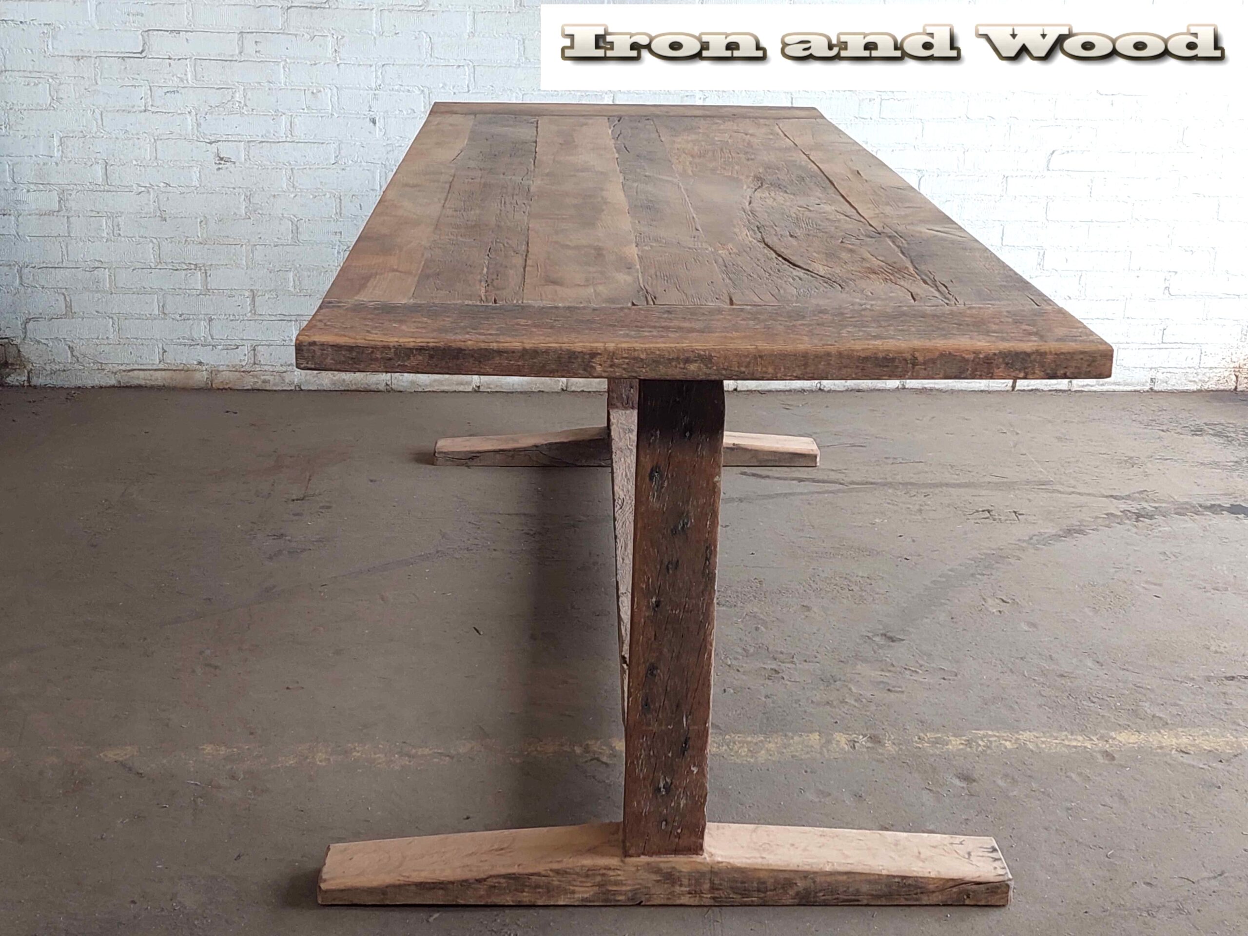 Oud eiken barnwood kloostertafel / kasteeltafel "Riga" - Afbeelding 5