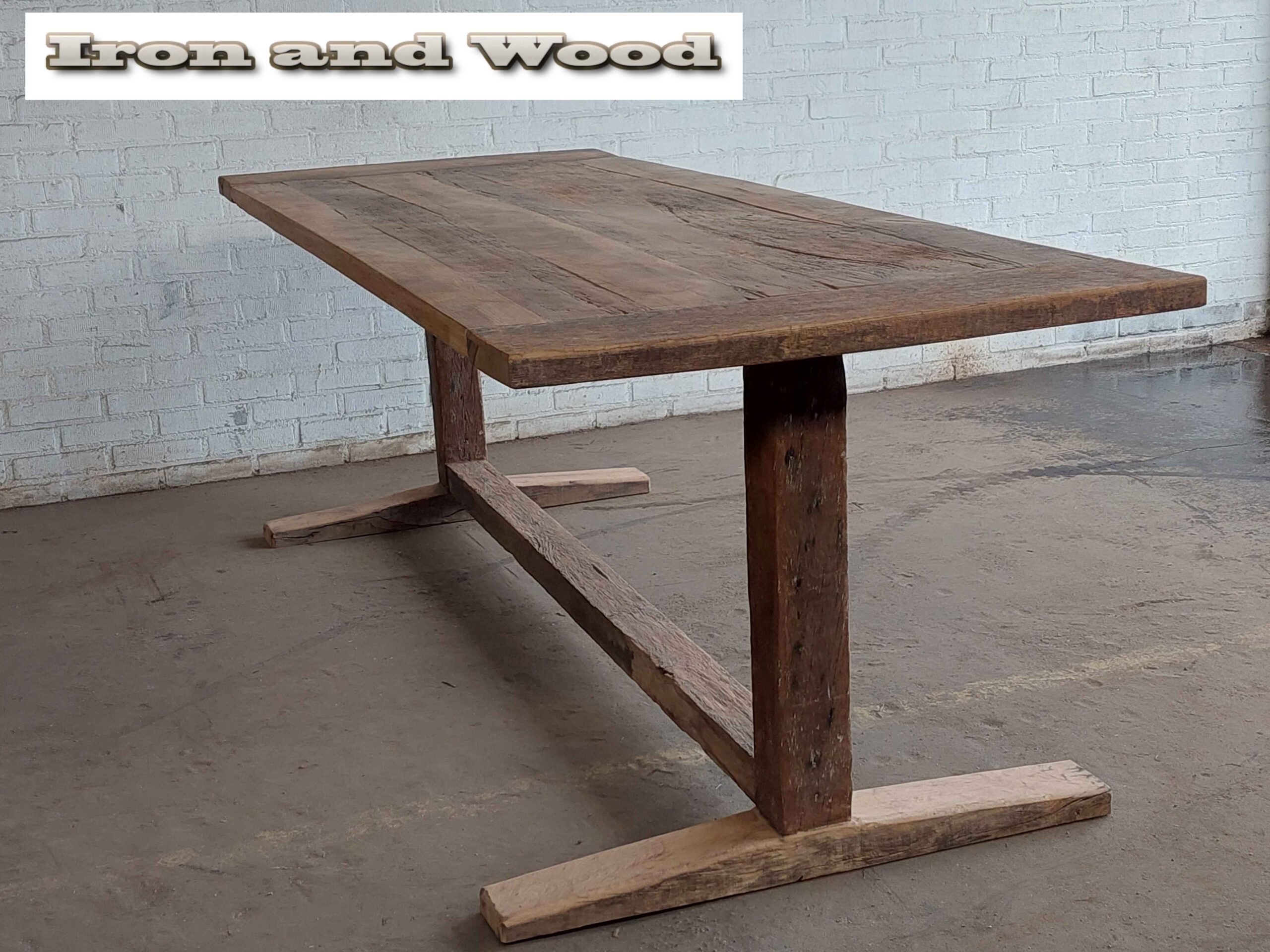 Oud eiken barnwood kloostertafel / kasteeltafel "Riga" - Afbeelding 7