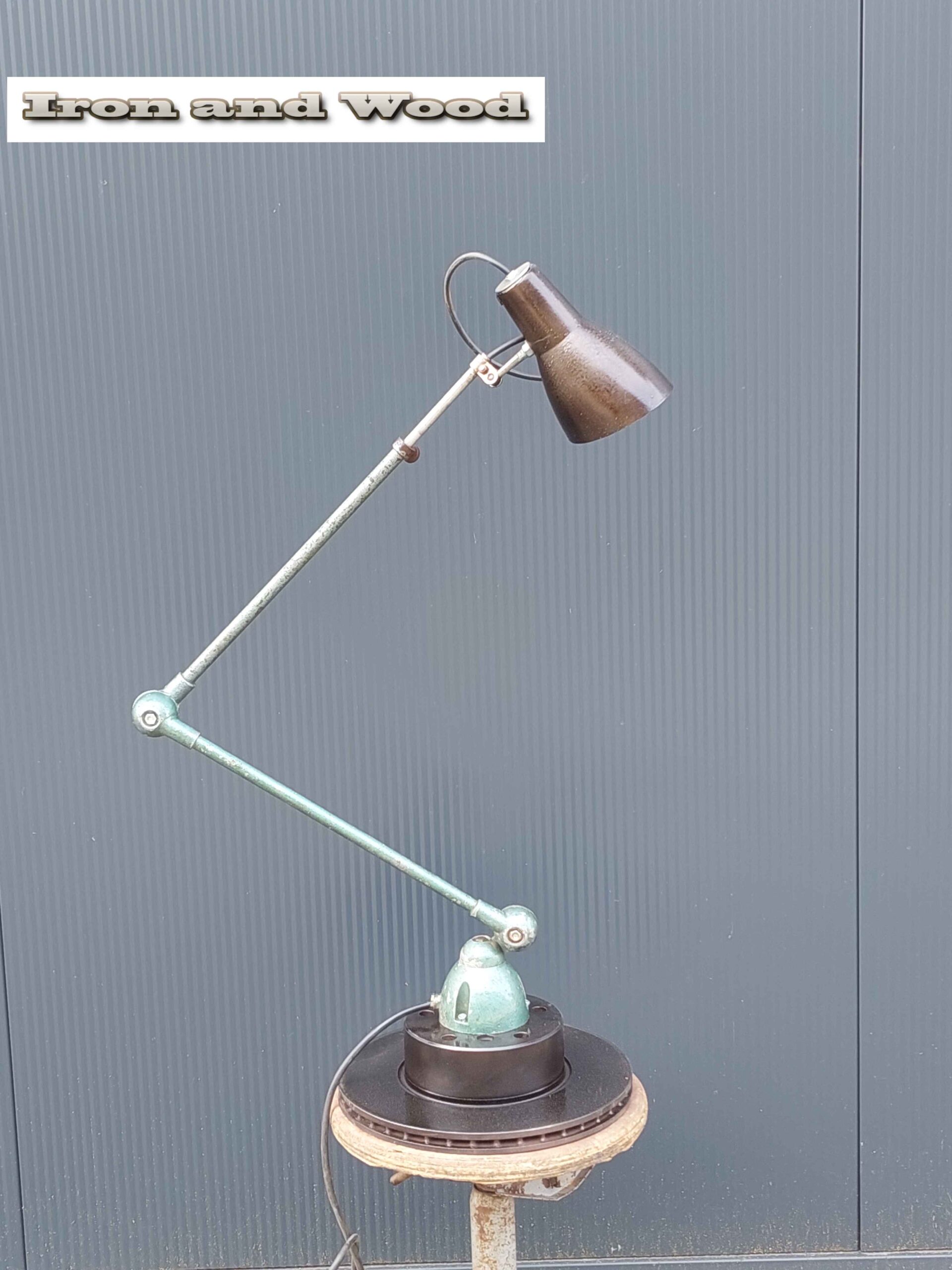 Oude zwart/ groene Lumina breveté bureaulamp / werkplaatslamp - Afbeelding 9