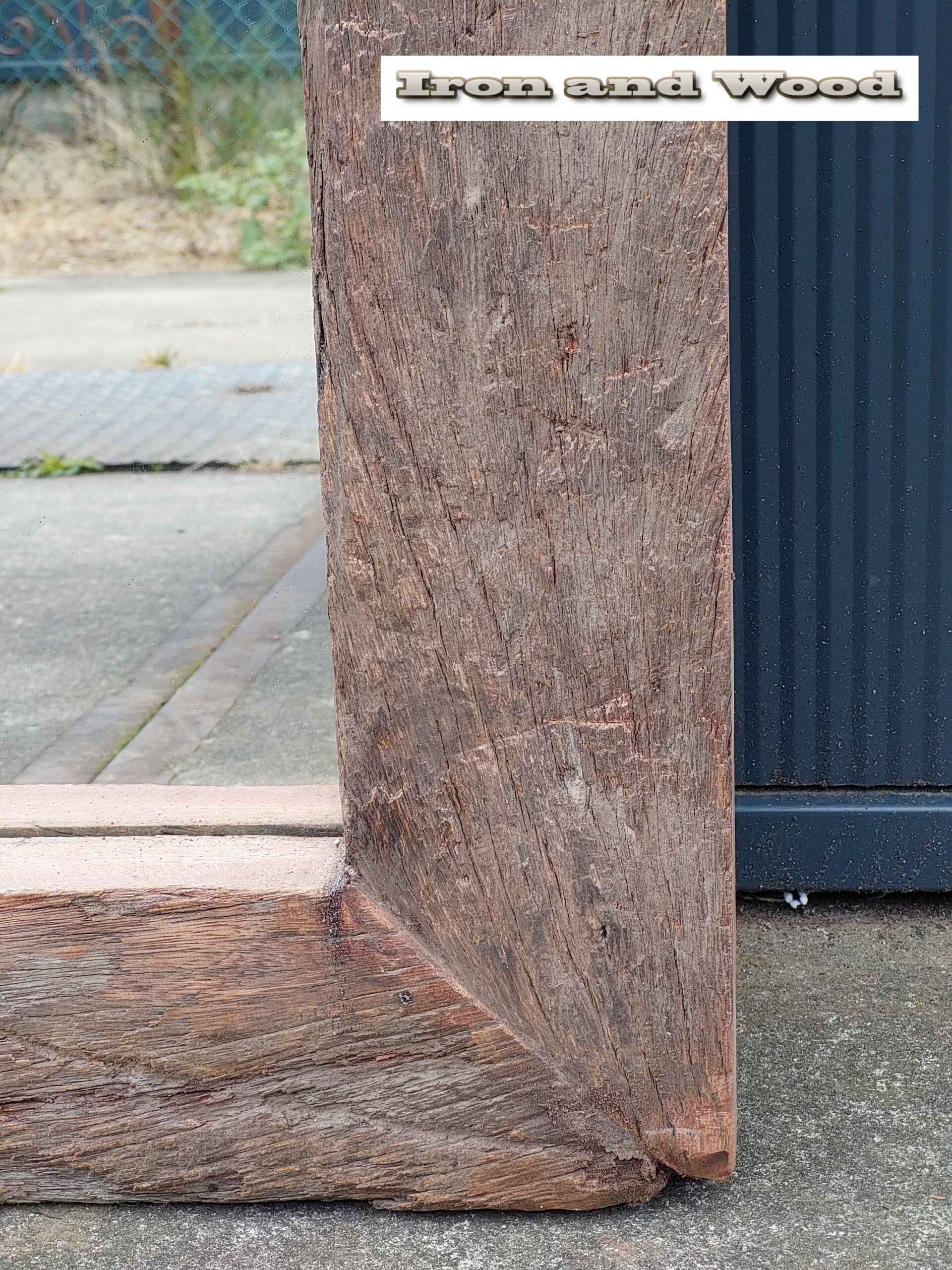 Grote robuuste spiegel van hardhouten wagonplanken afm 139 x 57 lijst 10,5 cm - Afbeelding 6