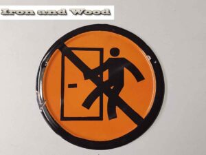 Oud emaille rond oranje/zwart bord verboden doorgang