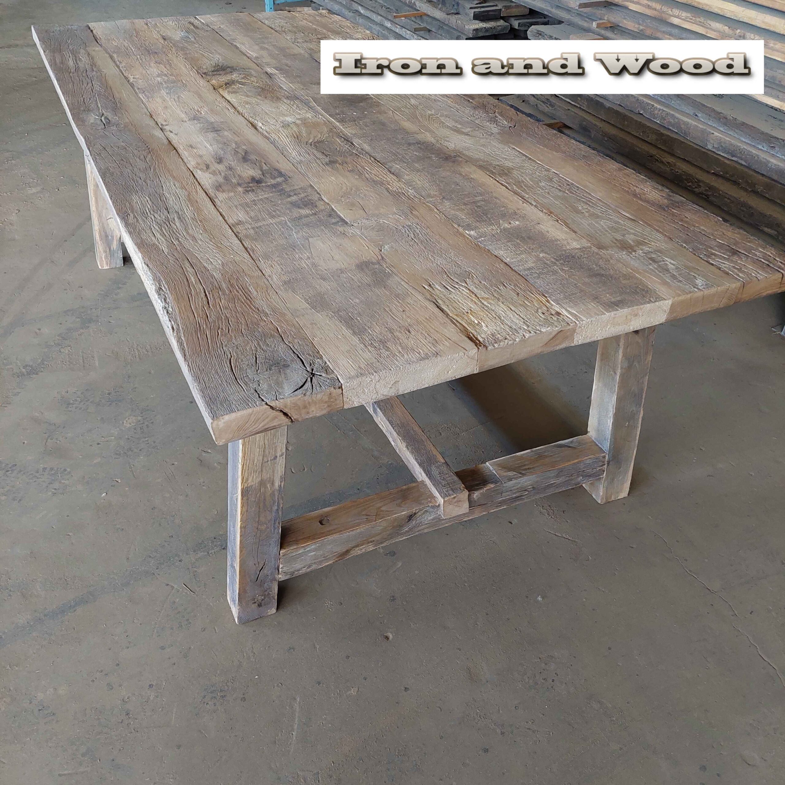 Oud eiken barnwood kloostertafel "Reykjavik" - Afbeelding 10