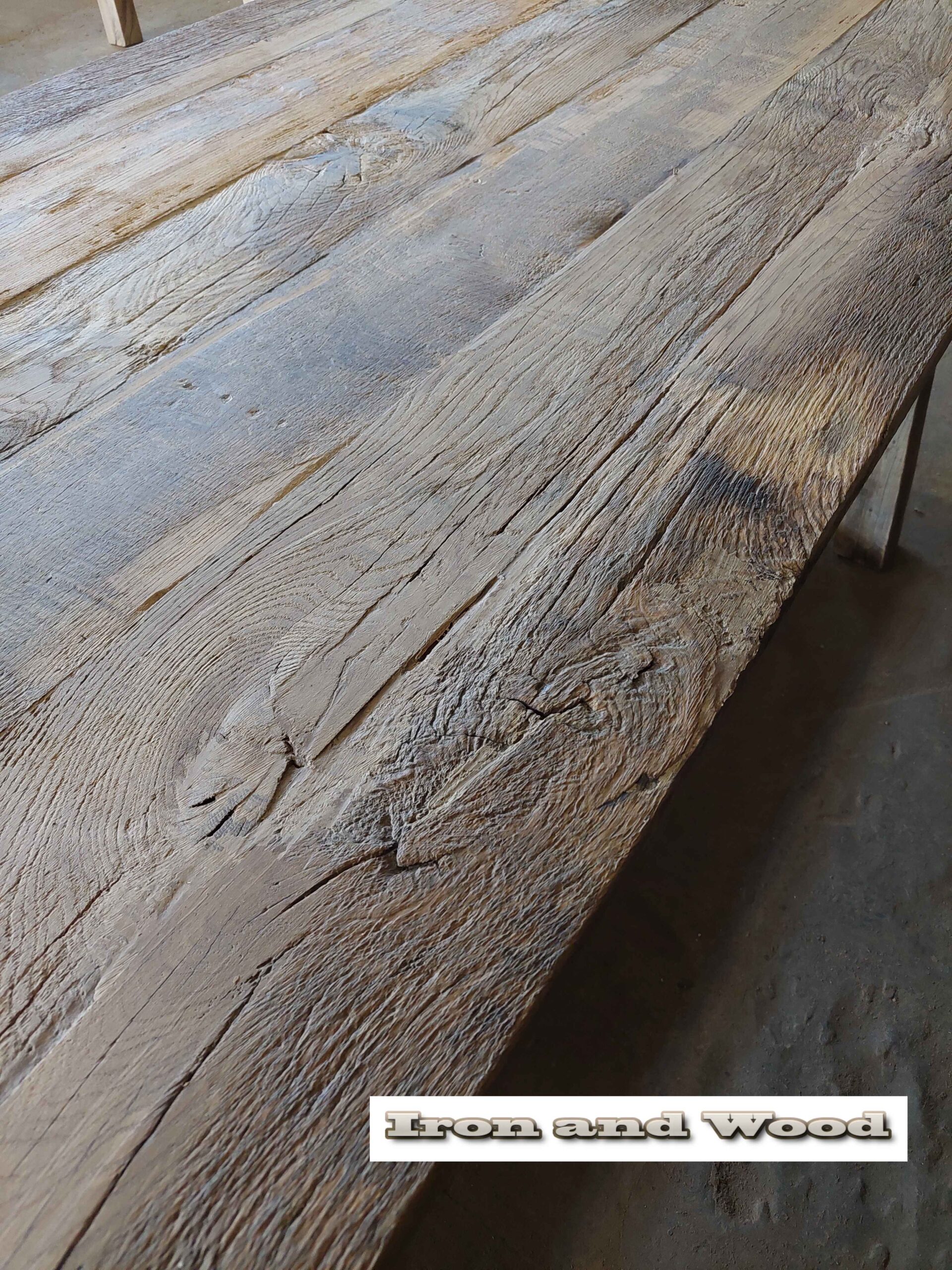 Oud eiken barnwood kloostertafel "Reykjavik" - Afbeelding 5
