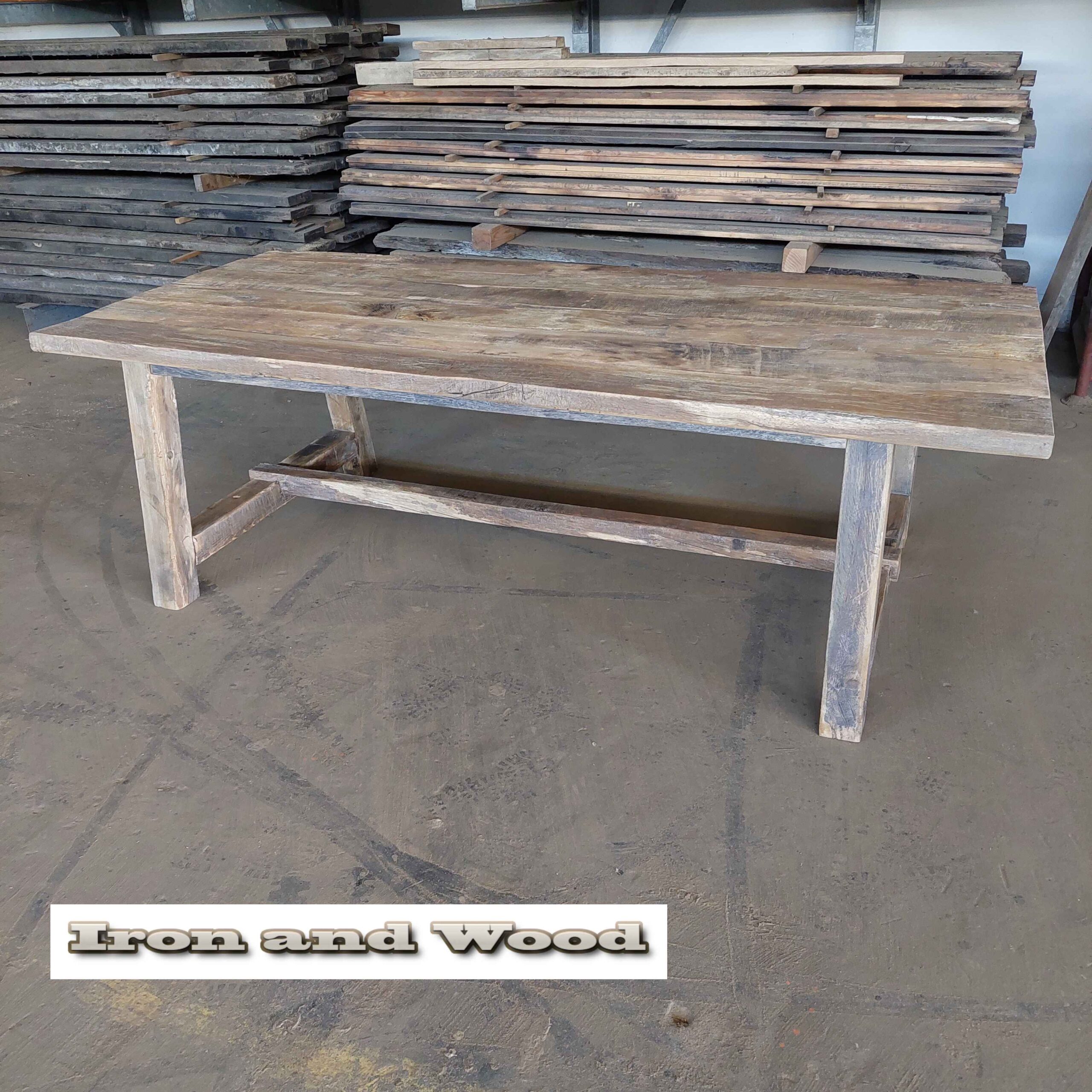 Oud eiken barnwood kloostertafel "Reykjavik" - Afbeelding 4