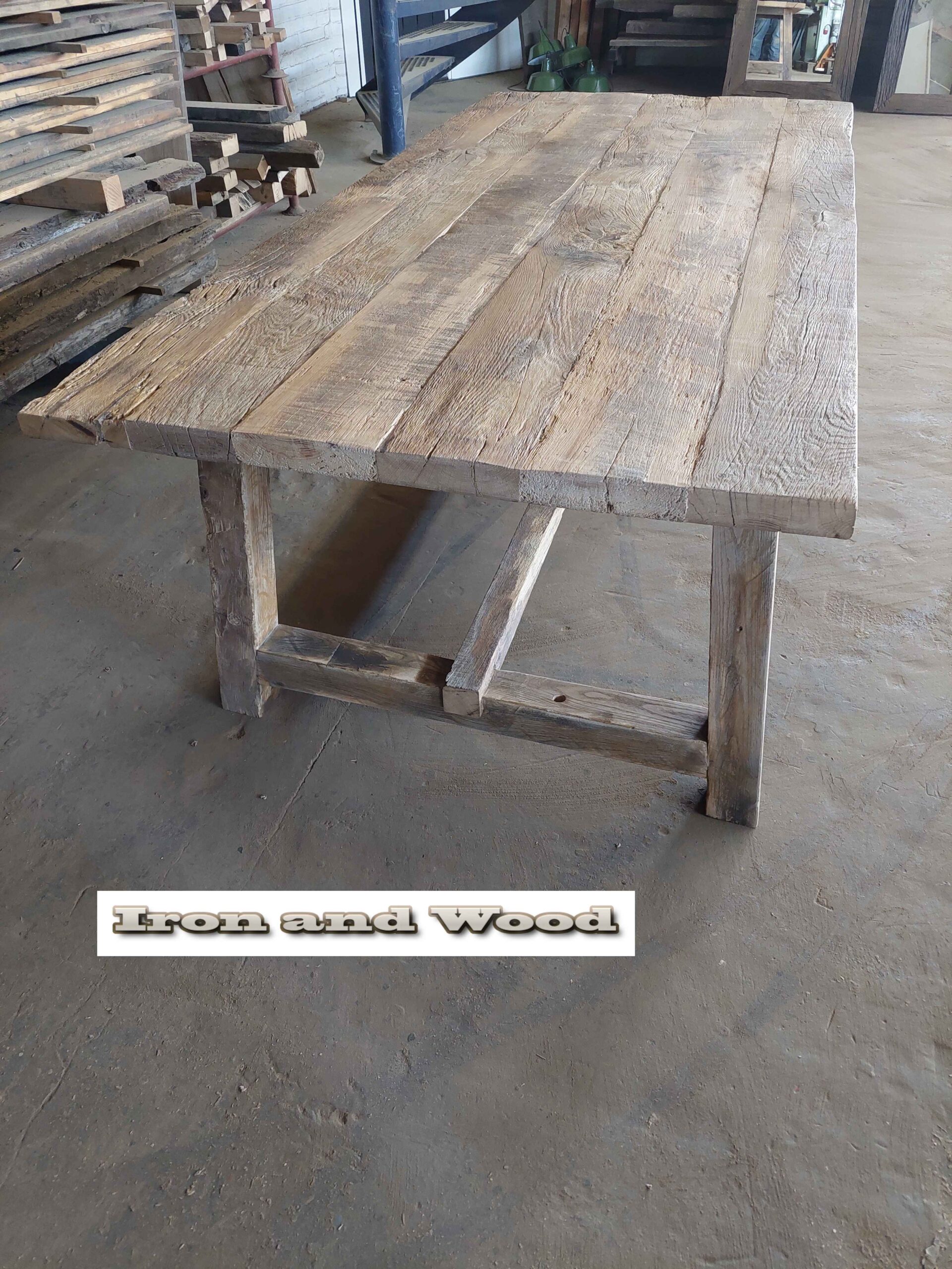 Oud eiken barnwood kloostertafel "Reykjavik" - Afbeelding 6