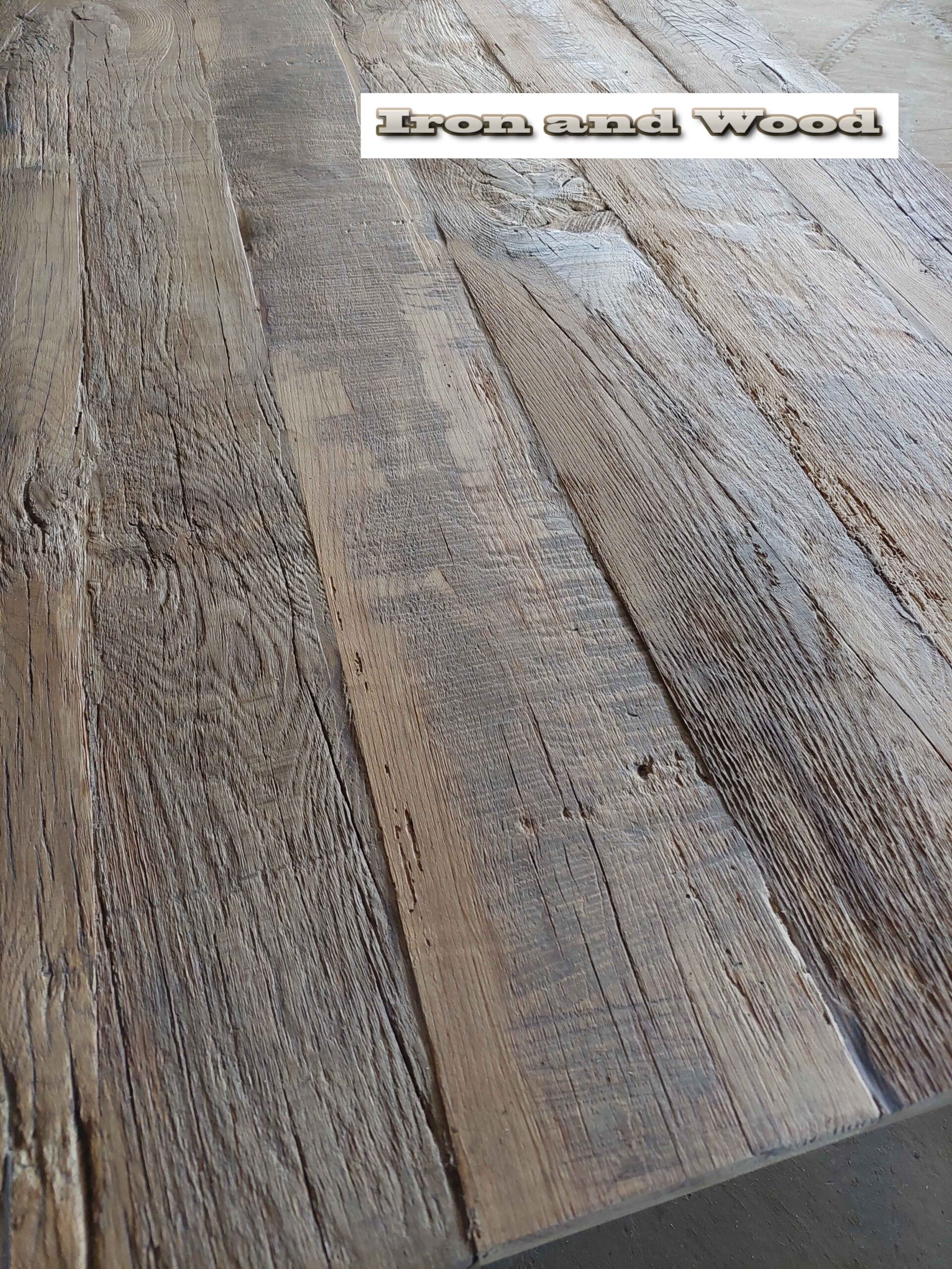 Oud eiken barnwood kloostertafel "Reykjavik" - Afbeelding 2