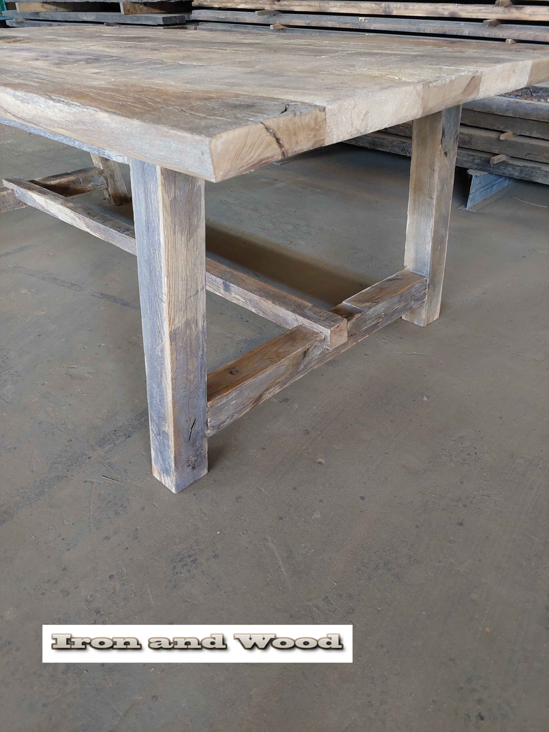Oud eiken barnwood kloostertafel "Reykjavik" - Afbeelding 9