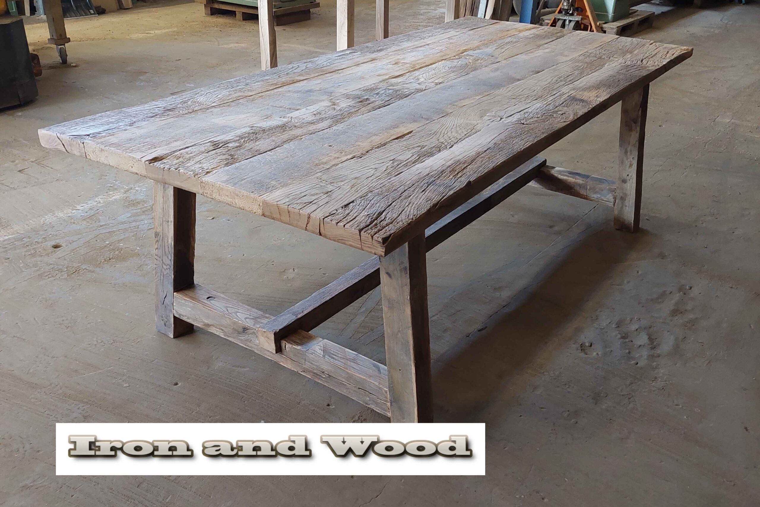 Oud eiken barnwood kloostertafel "Reykjavik" - Afbeelding 3